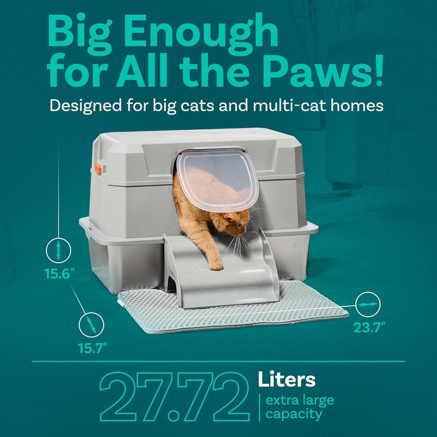 Stainless Steel Litter Box With Built-In Odor Control - 28L Xl Enclosed Metal Cat Litter Box For Large Cats High Sided 3 In1 Xxl