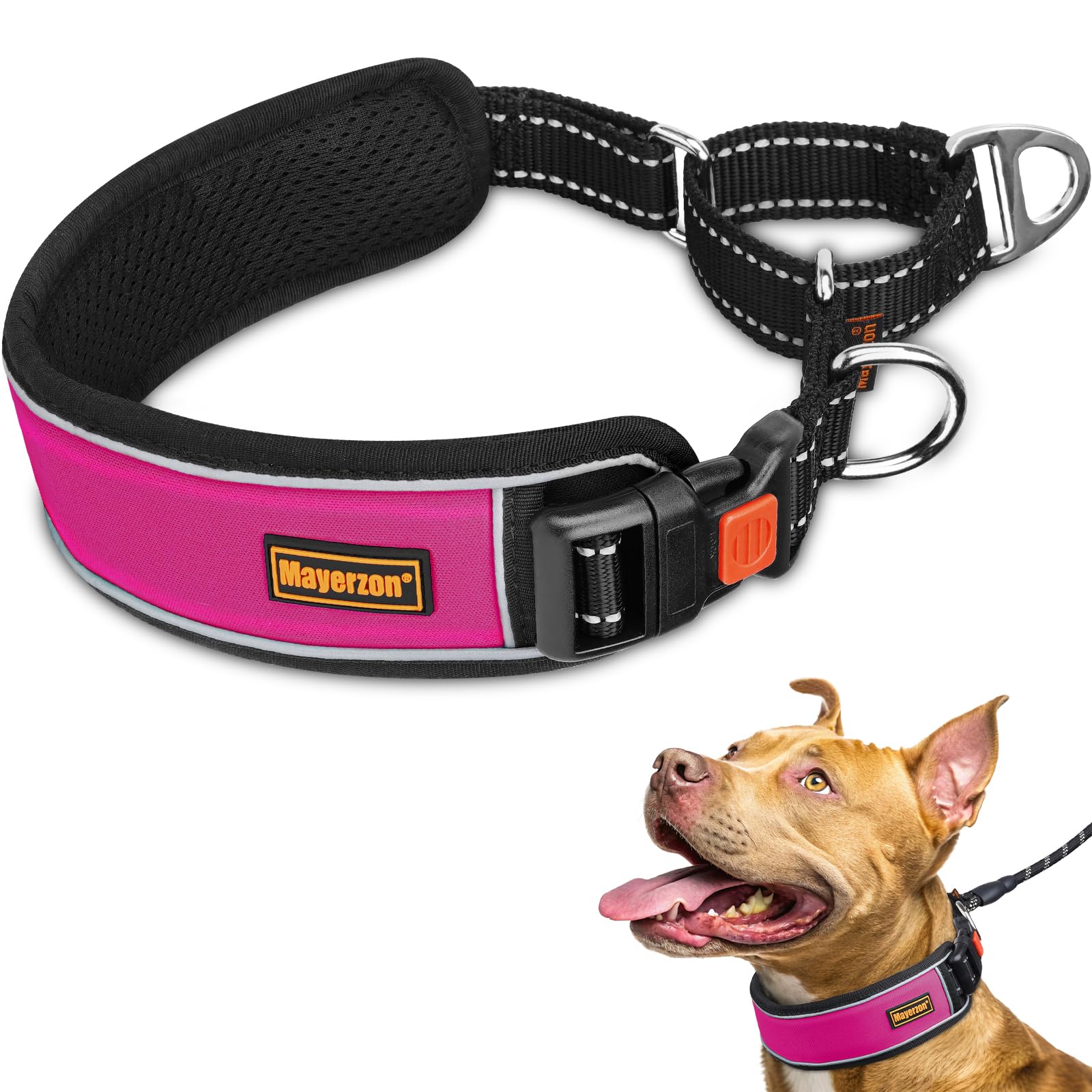 Mayerzon 2 Inch Wide Martingale Collar For Large Dogs, Patented No Pull Walking Training Dog Collar For Pitbull German Shepherd,