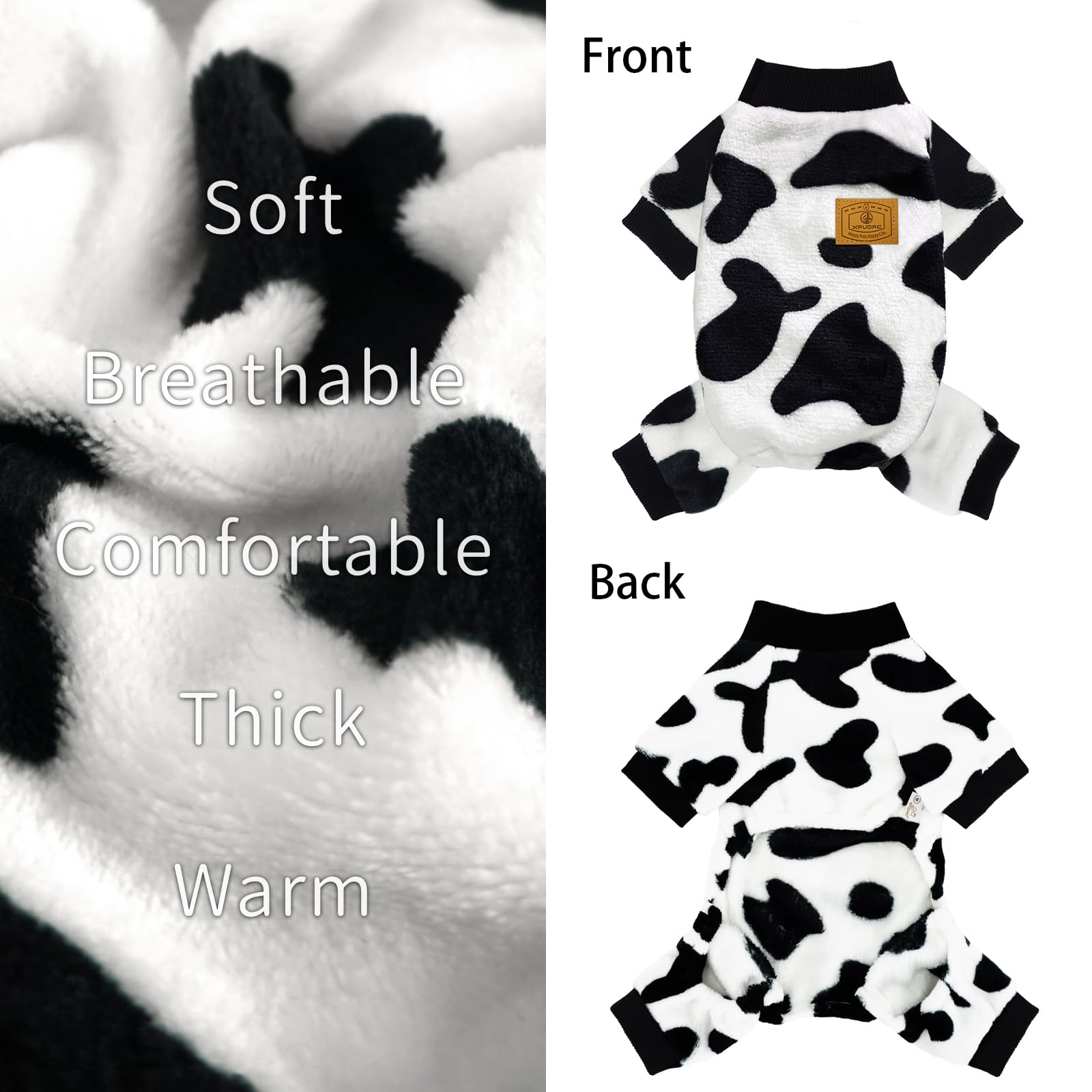 XPUDAC Cow Dog Sweater, Dog Winter Clothes for Small Medium Dogs Girl Boy Fleece Dog Pajamas for Winter Christmas, X-Small