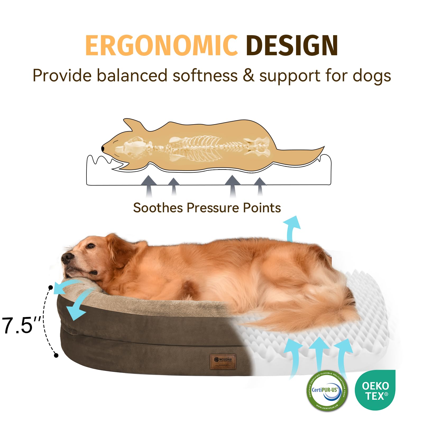 Orthopedic Waterproof Large Dog Bed: Memory Foam Washable Dog Bed With Bolsters - Xl Removable Orthopedic Pet Cover For Medium L
