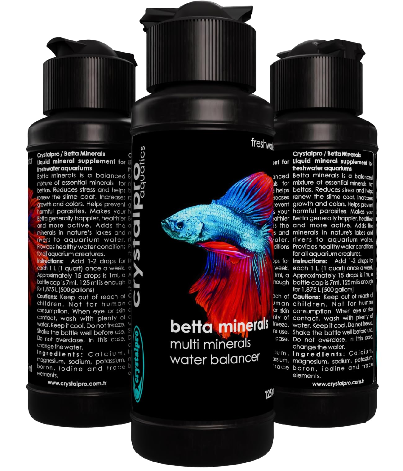 Crystalpro Betta Minerals for Betta Fish Health - Reduces Stress - Boosts Protective Coat - Betta Aquarium Mineralizer 4.2 Oz Tr