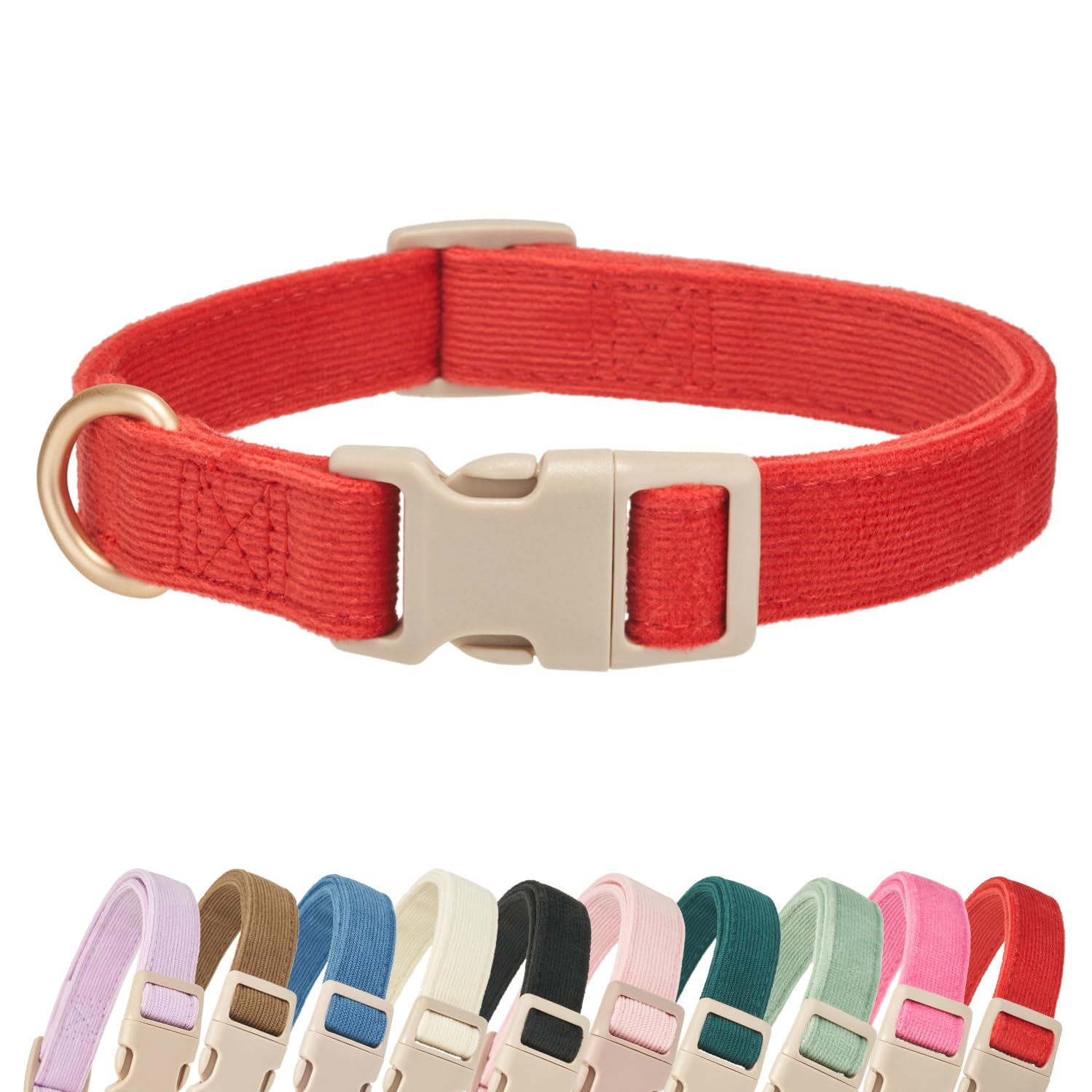 Yudote Soft Cotton Dog Collar Adjustable Corduroy Dog Collars For Small Medium Large Dogs(Red,Large)