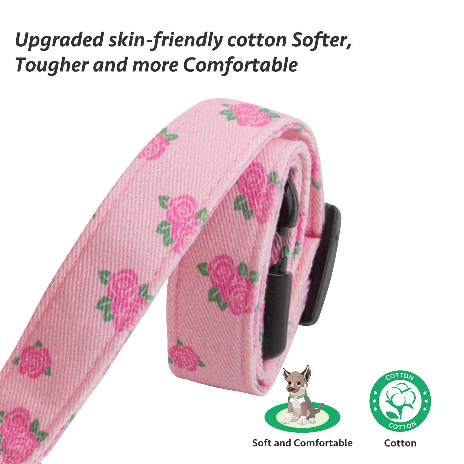 Cotton Handmade Dog Collar Cute And Distinctive Patterns Pink Rose With Pendant For Girl Boy Dogs Collars L