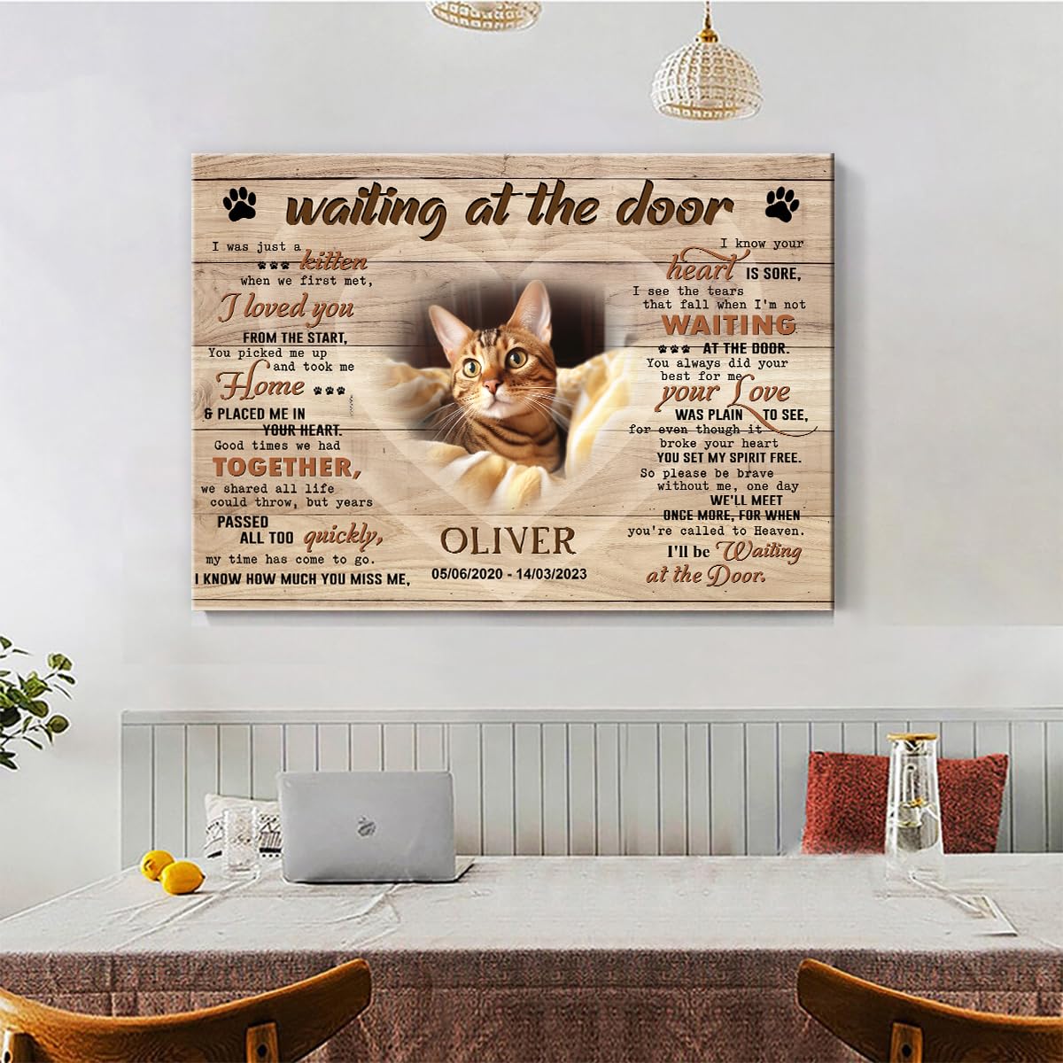 C80816 Personalized Cat Memorial Canvas Gifts, Waiting At The Door, Memorial Frames For Pictures, Gift For Cat Lover Mom Dad, Na