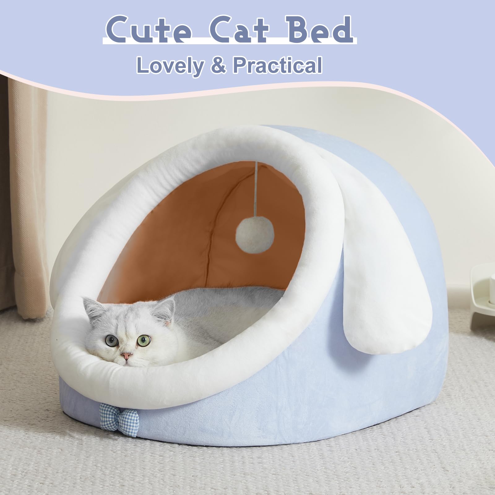 Jiupety Cute Cat Bed For Indoor Cats, Warm Soft Cave Fit For Many Cats And Puppy, Big Ear, L