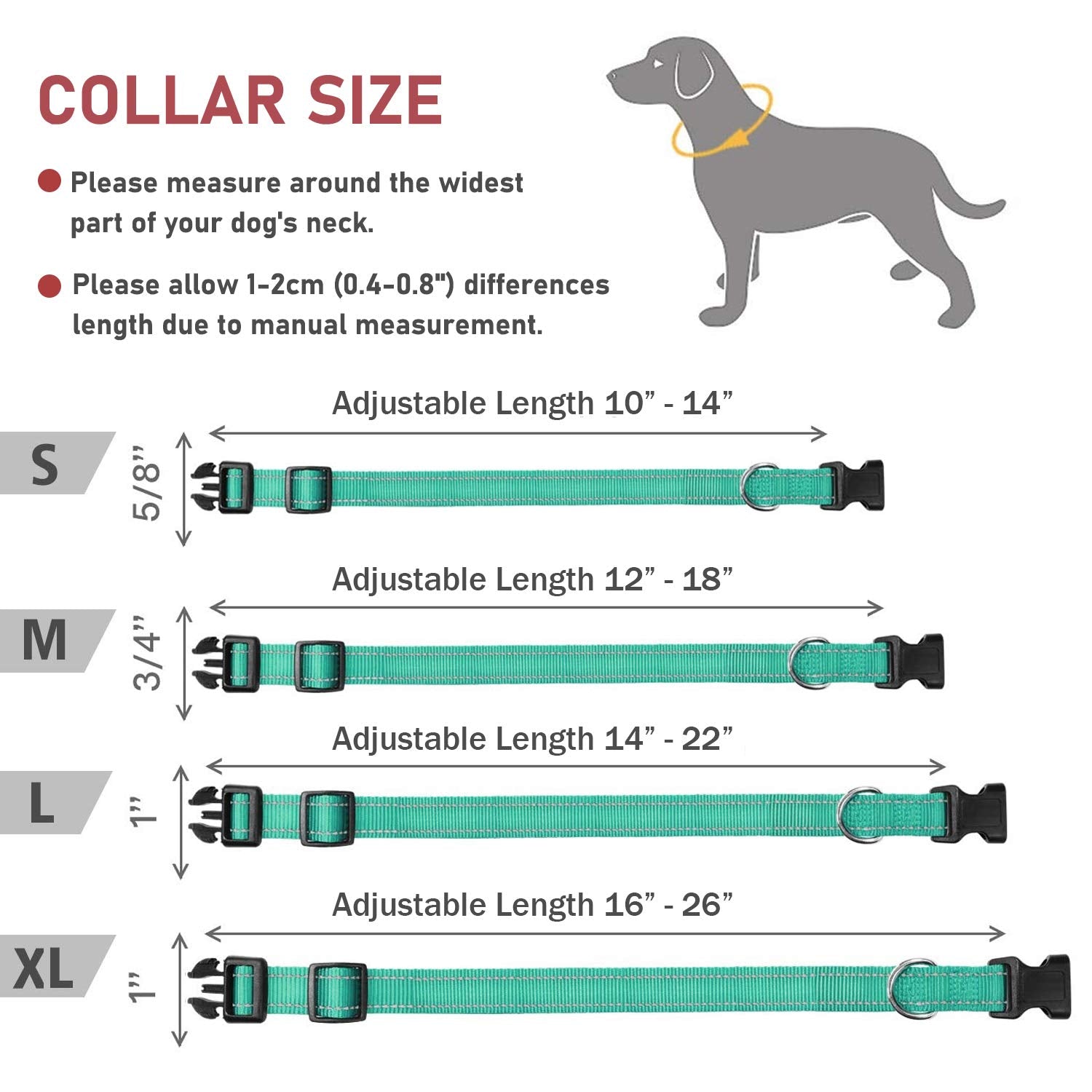 Reflective Dog Collar With Buckle Adjustable Safety Nylon Collars For Small Medium Large Dogs, Green M