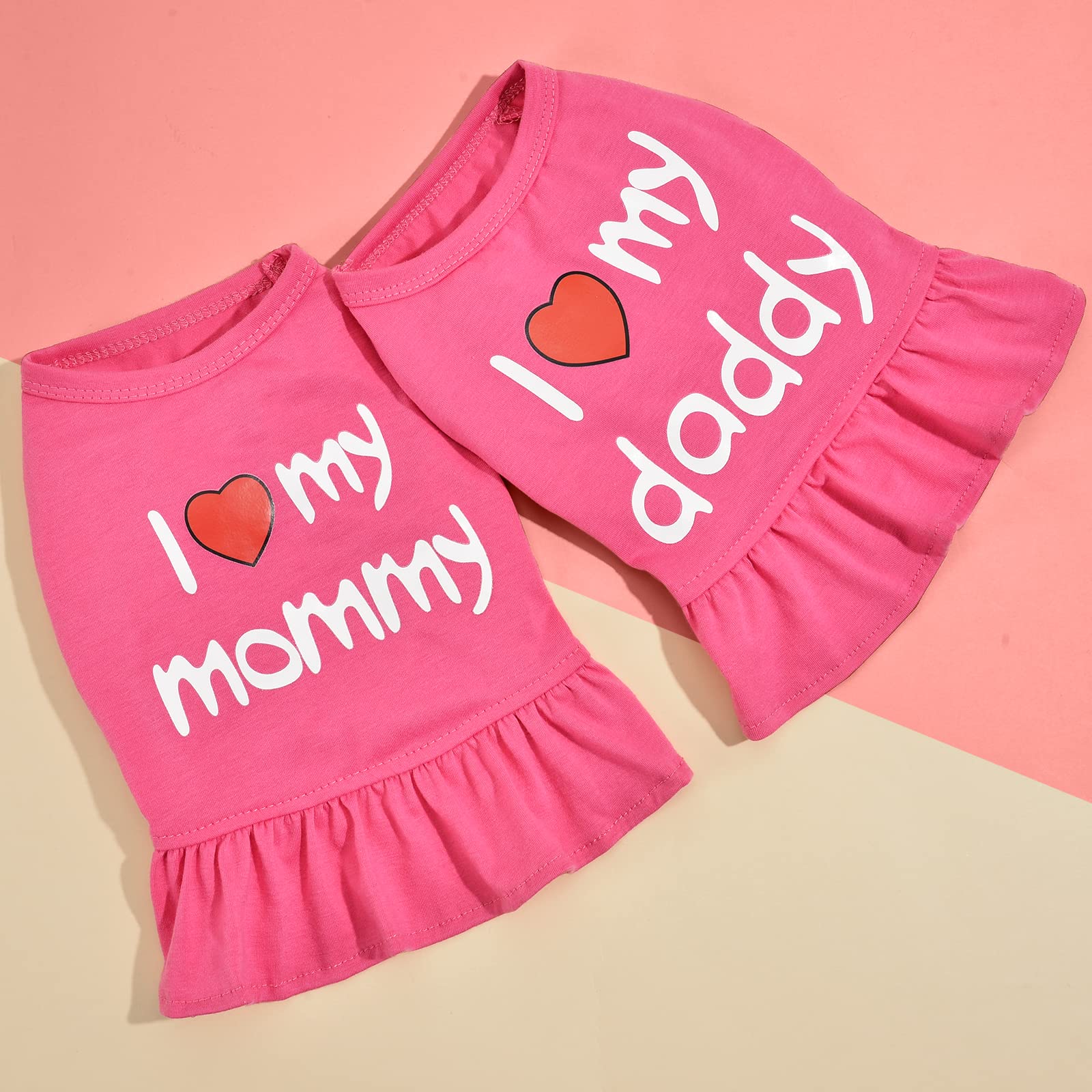 Dog Dress Small Dog Dresses Tutu Princess Puppy Clothes For Small Dog Girl Chihuahua Yorkie Pet Cat I Love My Mommy Daddy Dog Clothing Apparel,Set Of 2 (Medium, Hot Pink)