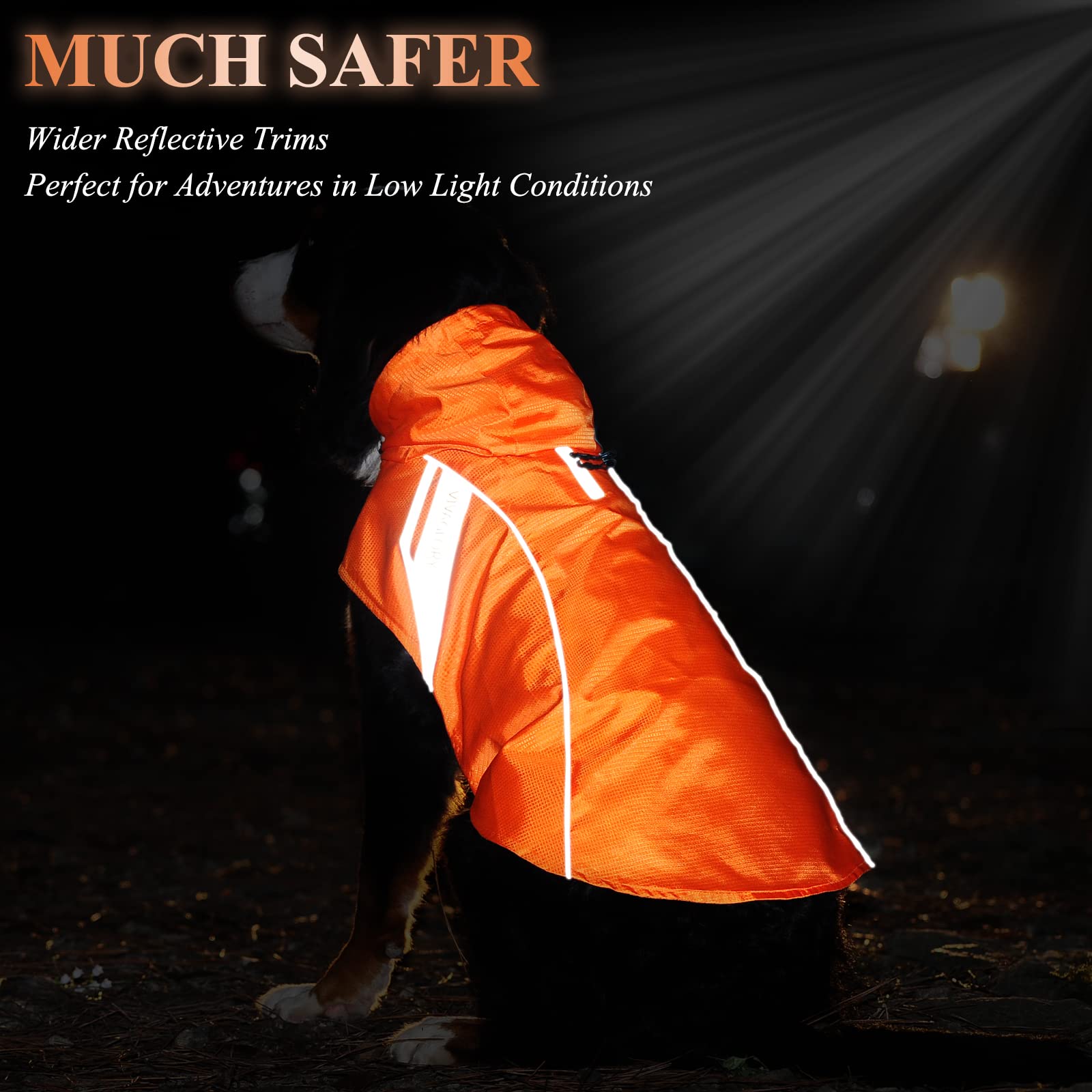 Vivaglory Dog Raincoat For Medium Dogs, Easy On & Off Pet Rain Clothes With Storage Bag, Reflective Lightweight Breathable Dogs Safety Vest Jackets For Adventures, Walking, Hunting, Orange