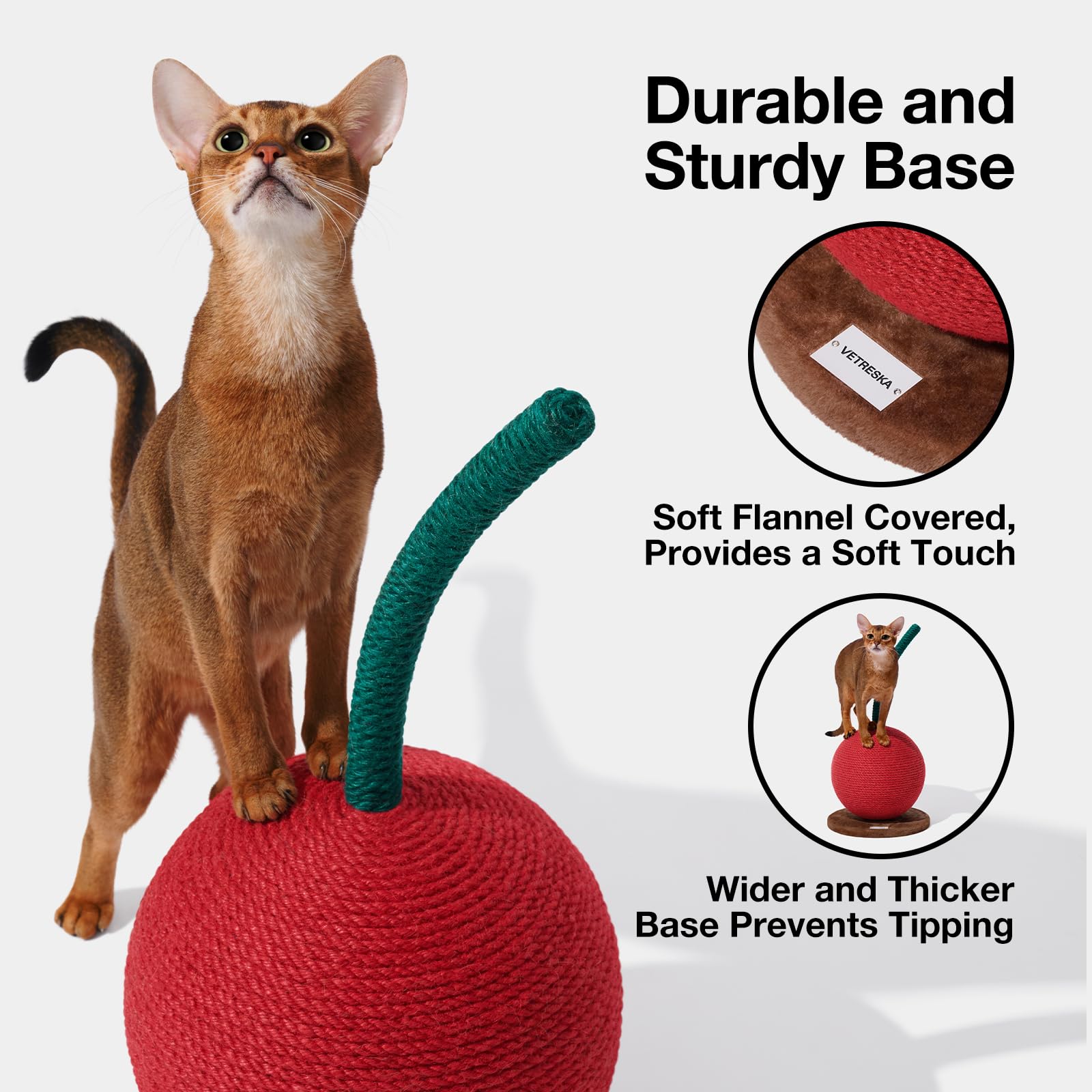 Vetreska Cherry Cat Scratching Post, 22.64' Tall Cat Scratcher With Sisal Rope Ball, Vertical Cat Scratch Post Claw Scratchers For Indoor Cats, Kitten Supplies