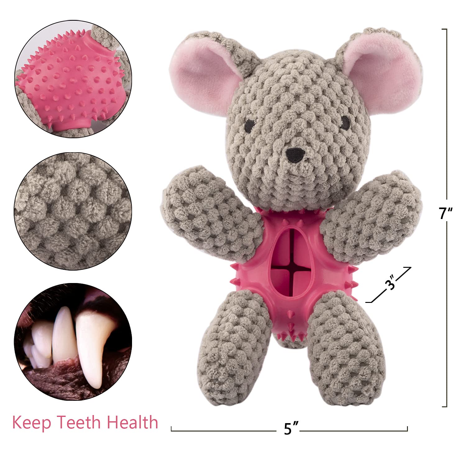 GOOLA Dog Squeaky Toys, Interactive Durable Plush Dog Toy with Squeaker and Crinkle Paper, Natural Rubber Chew Puzzle Dog Toys L