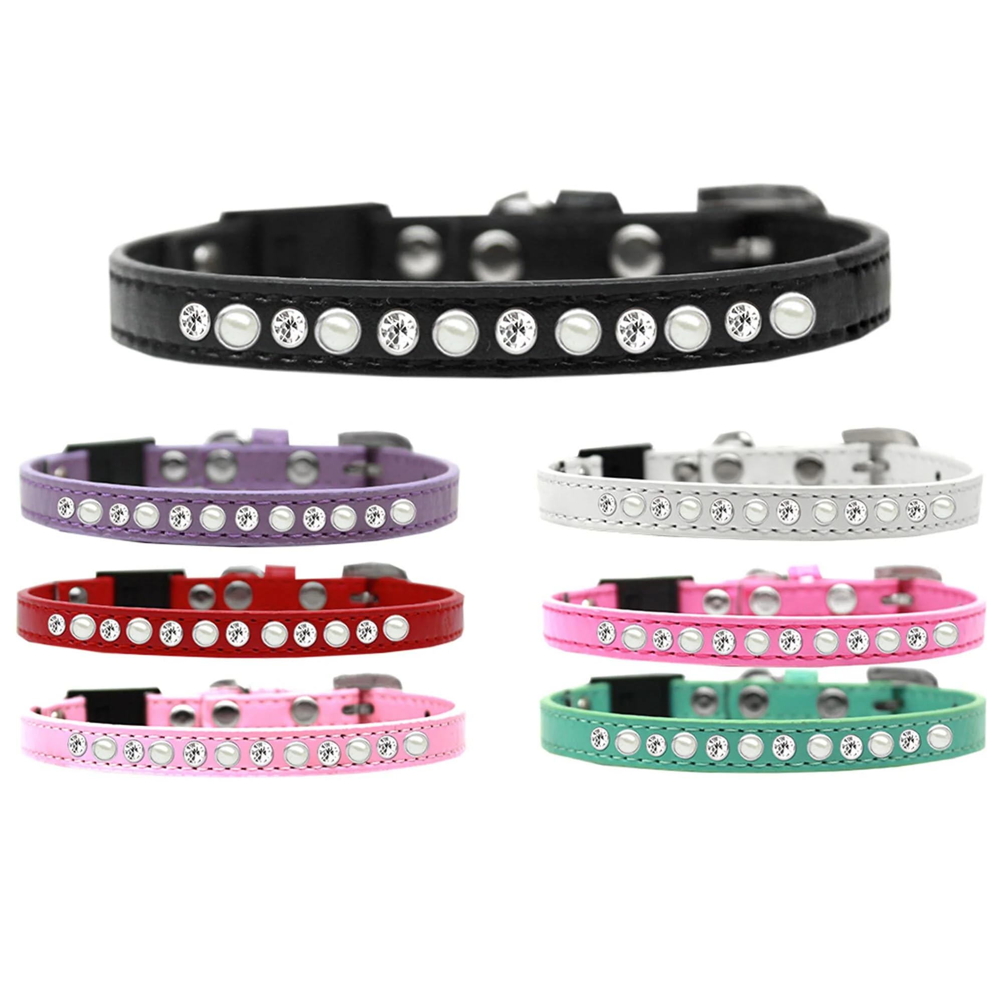 Breakaway Cat Collar, "Pearl & Clear Jewel" Bright Pink 14