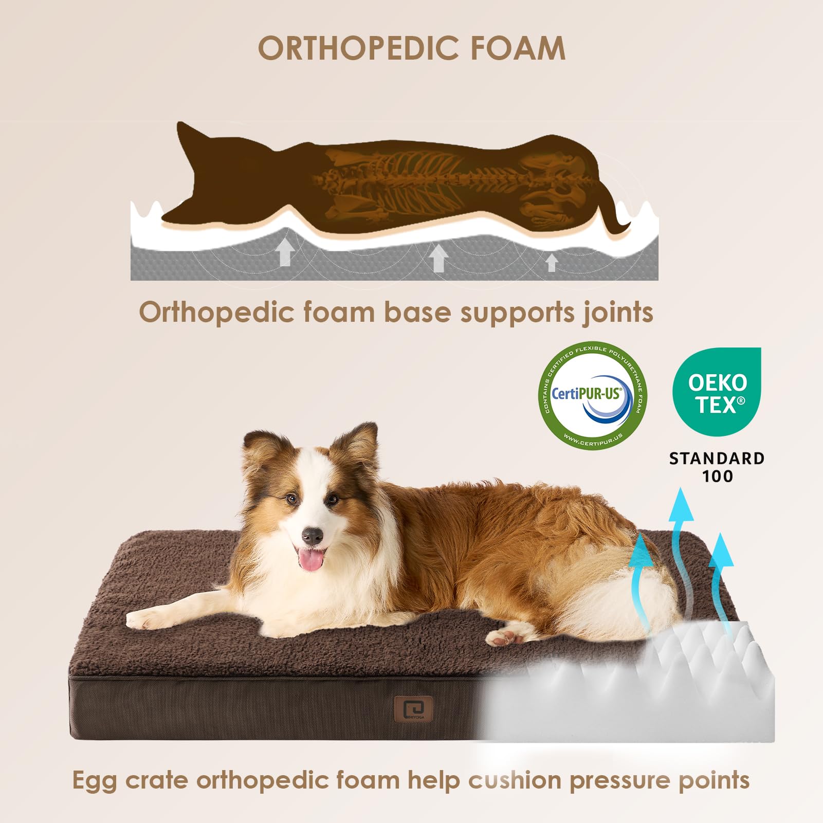Eheyciga Orthopedic Dog Beds For Large Dogs With Removable Washable Cover, Brown, 36X27