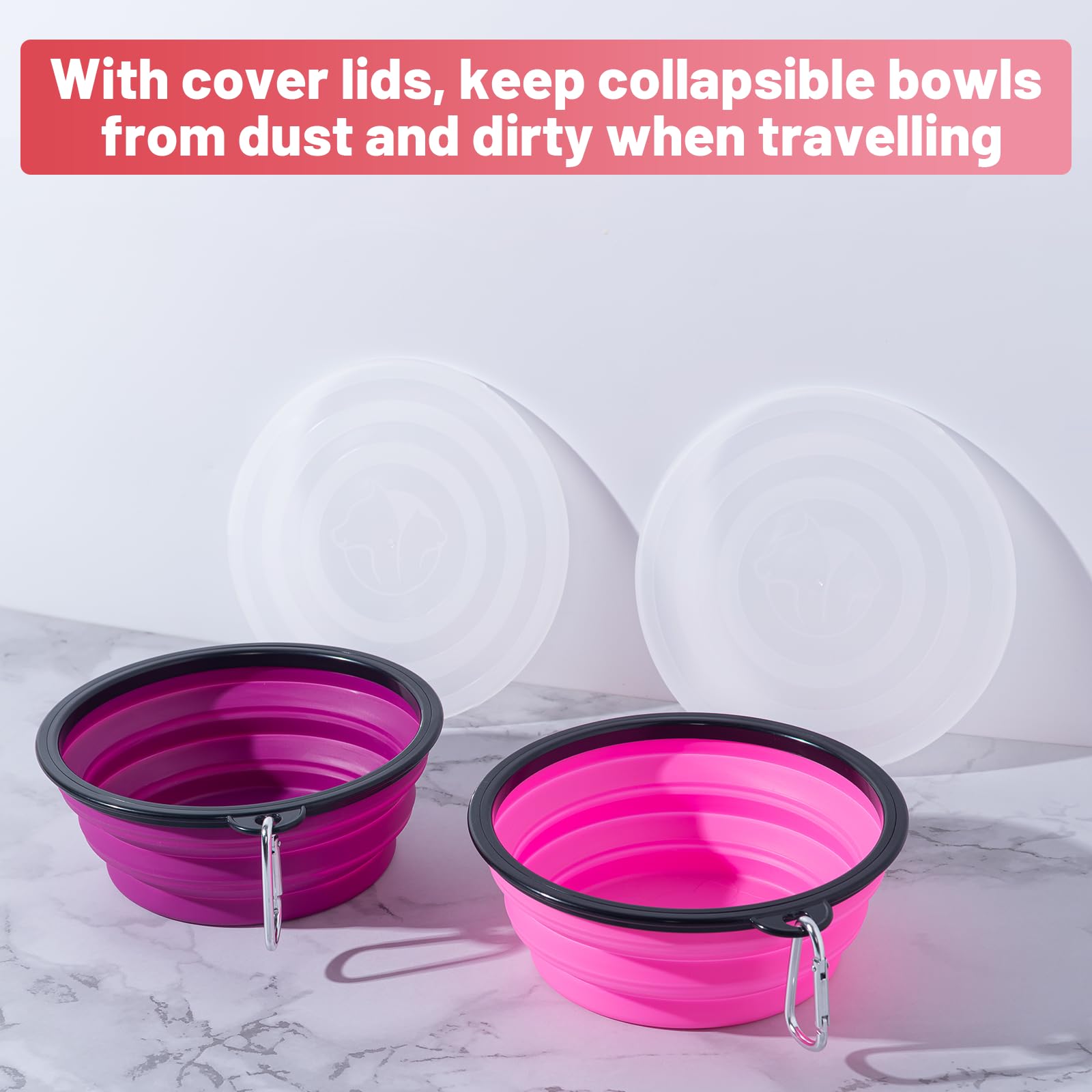 Slson Dog Bowls Pet Collapsible Bowl With Cover Lids,2 Pack Dog Travel Bowls Portable Foldable Cat Water Dish Bowl For Pets Walk