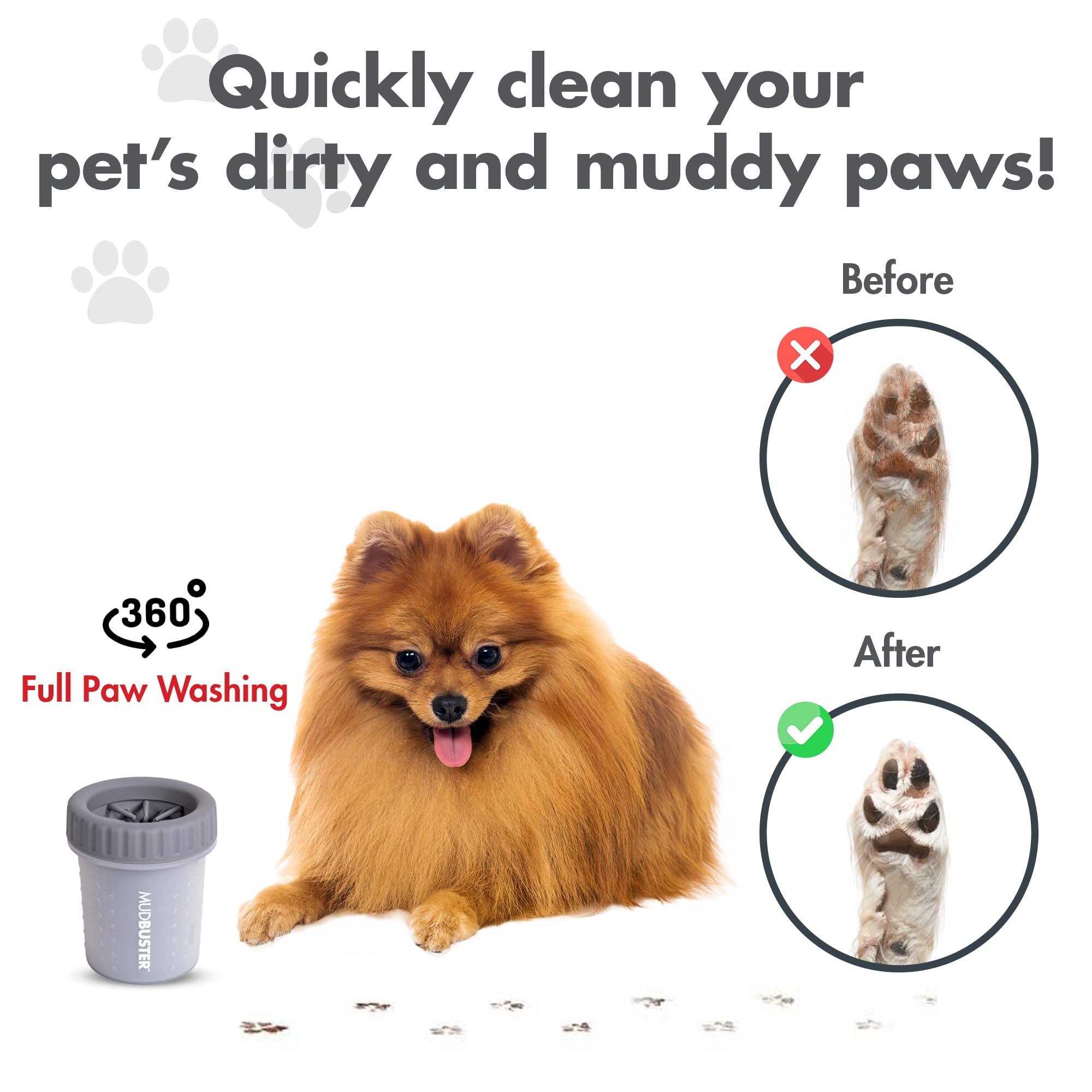Dexas Mudbuster Portable Dog Paw Washer/Paw Cleaner, Large, Light Gray