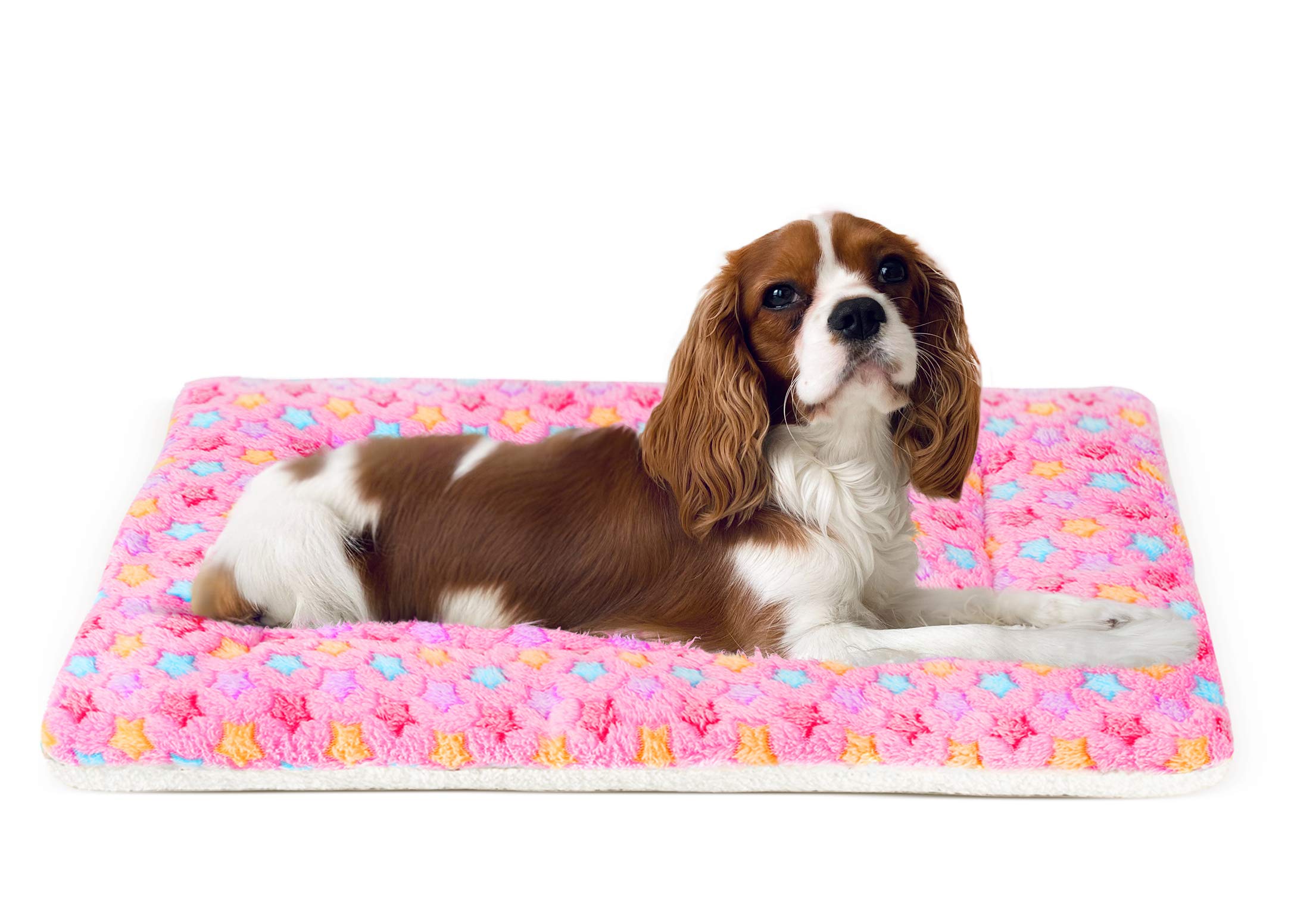 Mora Pets Dog Bed Crate Pad Ultra Soft Pet Bed With Cute Star Print Washable Crate Mat For Large Medium Small Dogs Reversible Fleece Dog Crate Kennel Mat Cat Bed Liner 23 X 18 Inch Pink