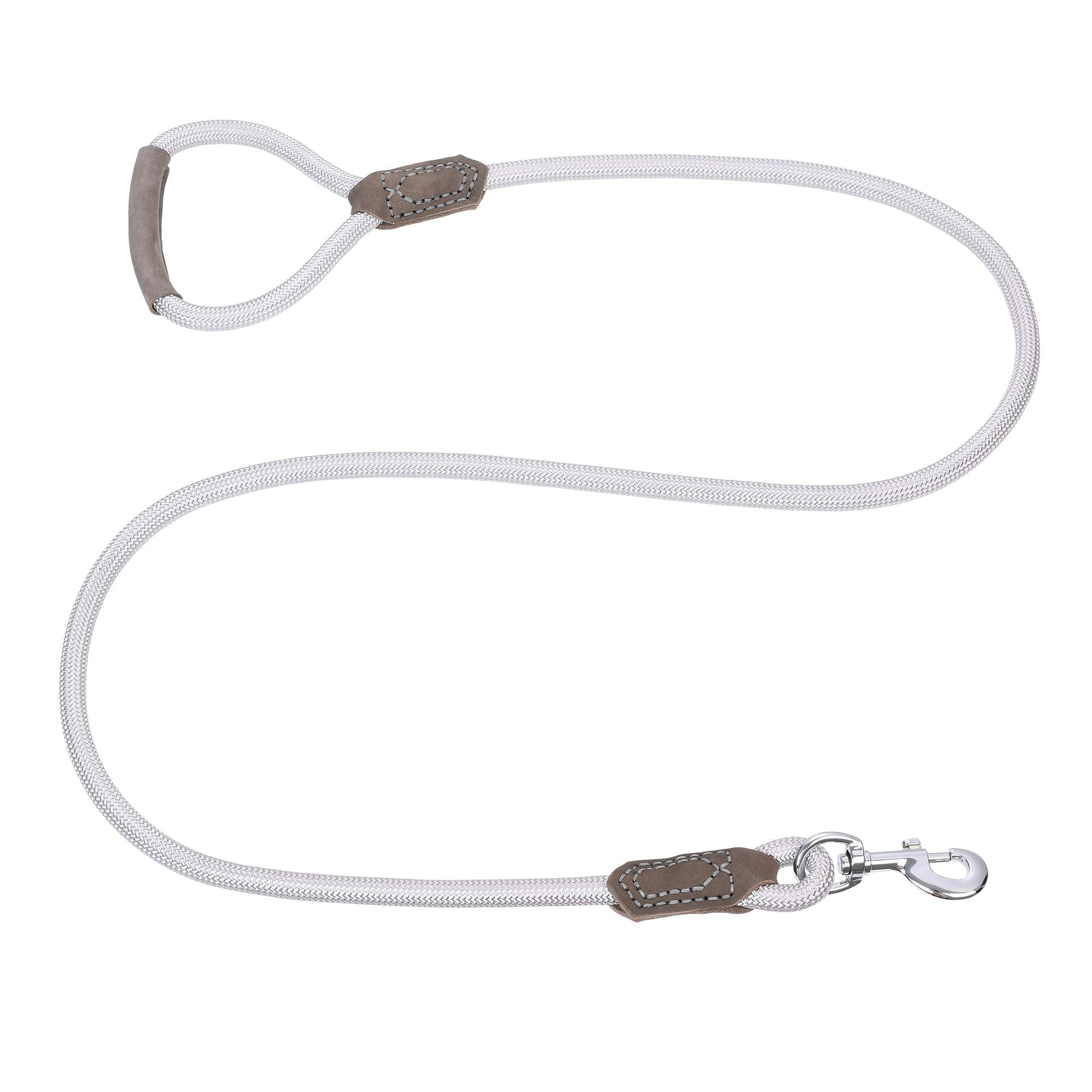 Mile High Life | Premium Leather Dog Leash | Strong Rope Leash | Leather Handle | Zinc Alloy Strong Clasp | Small Medium Large Dogs | 4/5/6 Feet(Sliver, 48 Inch (Pack Of 1))