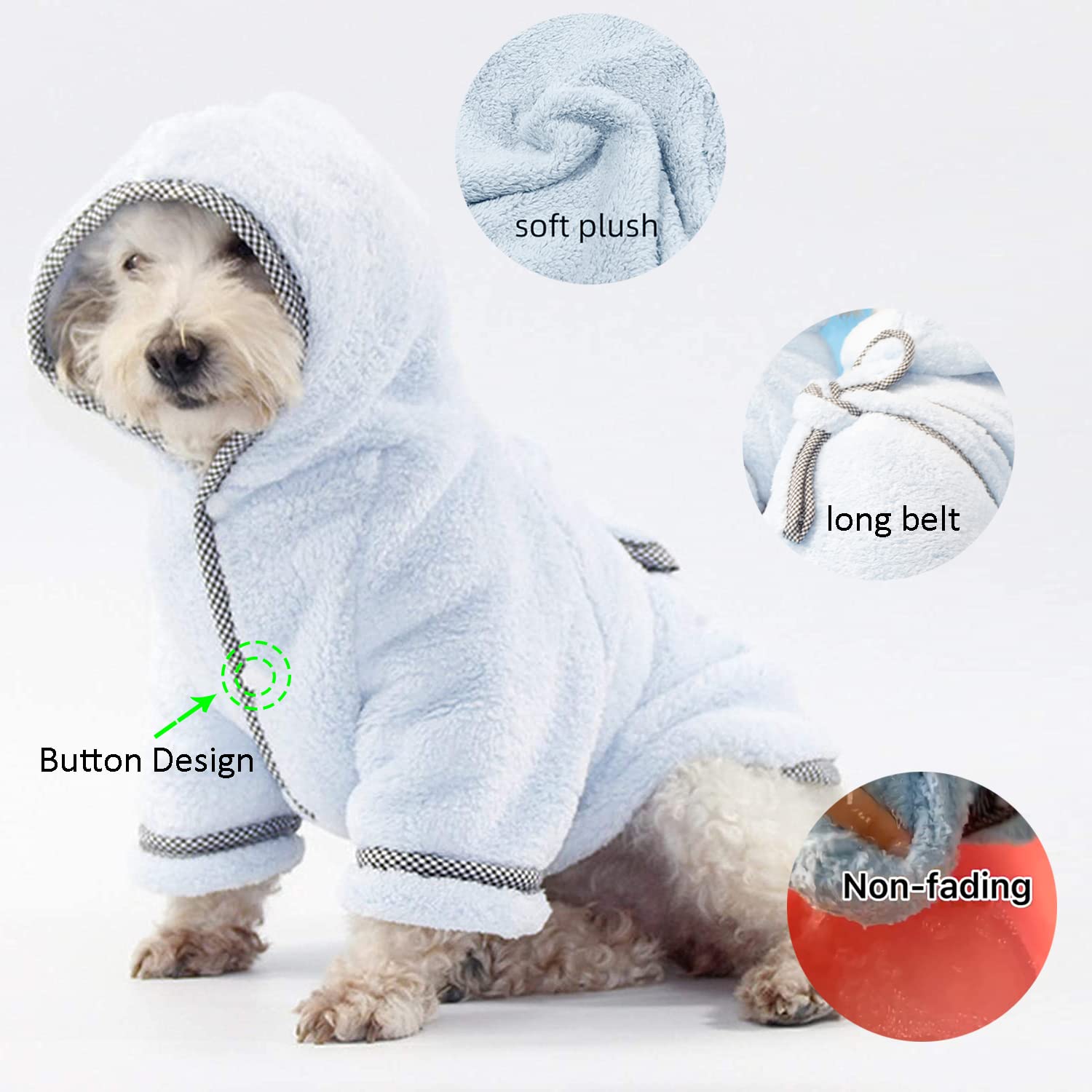 Dog Bathrobe, Microfiber Fast Drying Absorbent Hooded Bath Towel White For Puppy Small Medium Large Dog Cat (S, Lightcyan)