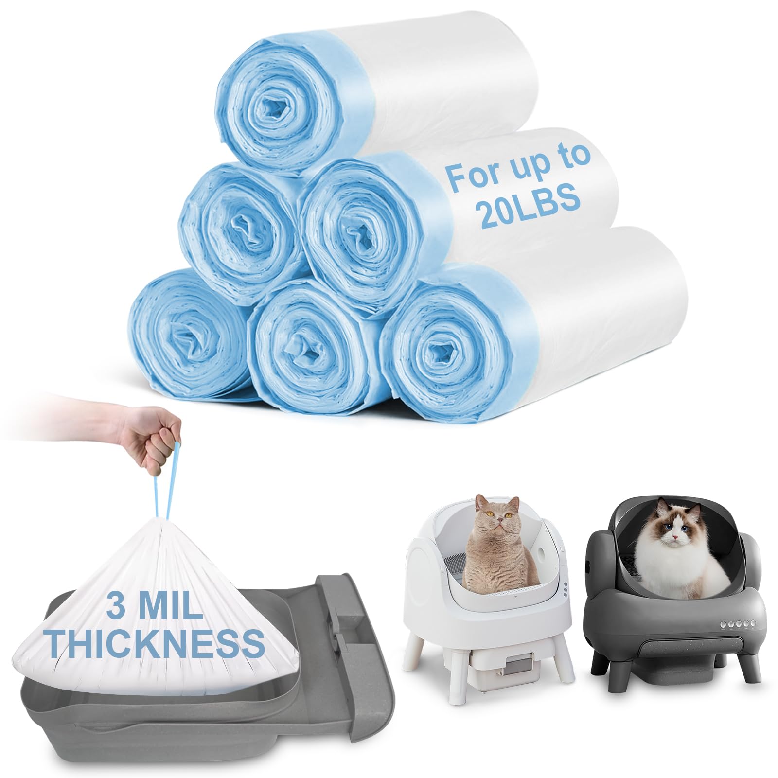 Elegx 120 Count Litter Box Liners Bags, 3Mil Extra Thick Heavy Duty,27.1'' X 12.9'' Compatible With Neakasa M1, Petpivot Autosco