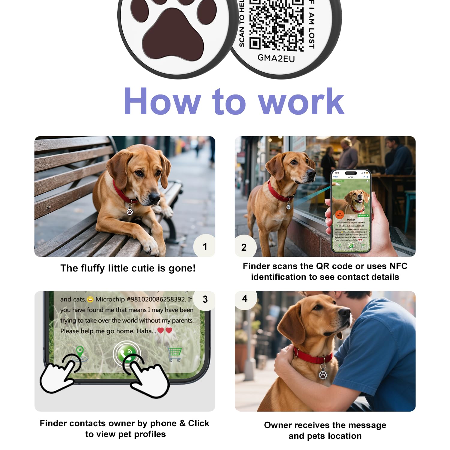 WhoseID QR Code Cat Tag, Modifiable Pet Online Profile Display Page, Multiple Emergency Contact, Silent Silicone, Collar Accesso