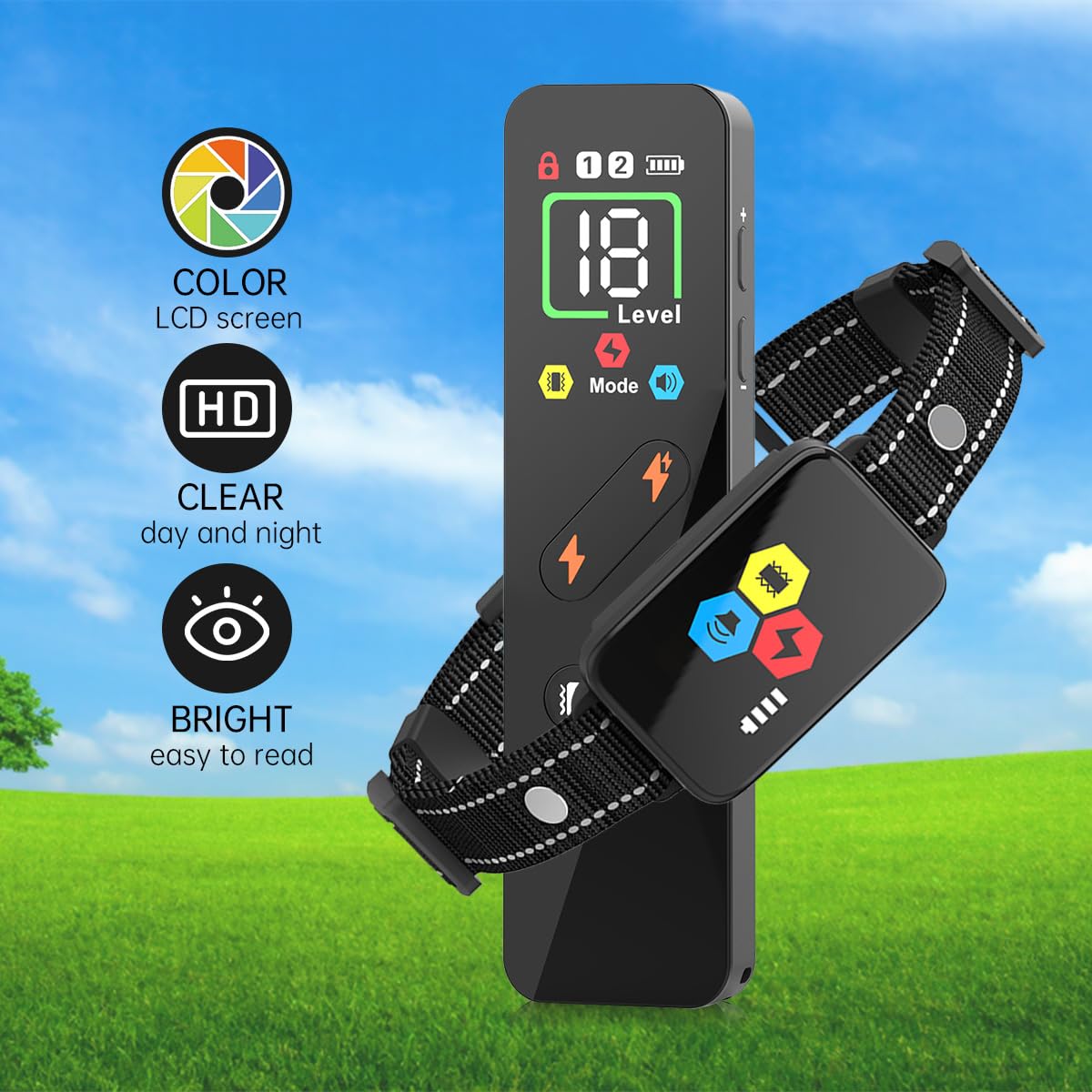 Dog Shock Collar With Remote Control Smart Dog Training Collar With 4 Training Modes And Training Icons For Small Medium Large D