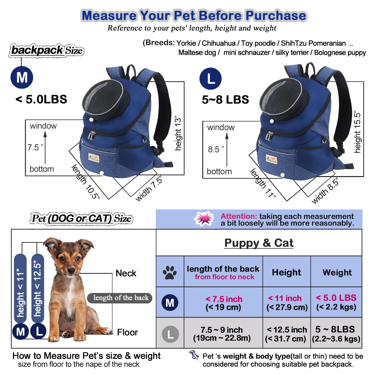 Rabbicute Pet Dog Carrier Backpack Adjustable Breathable Front Pack Head Out Removable Design Puppy Cat Dog Backpack For Small D