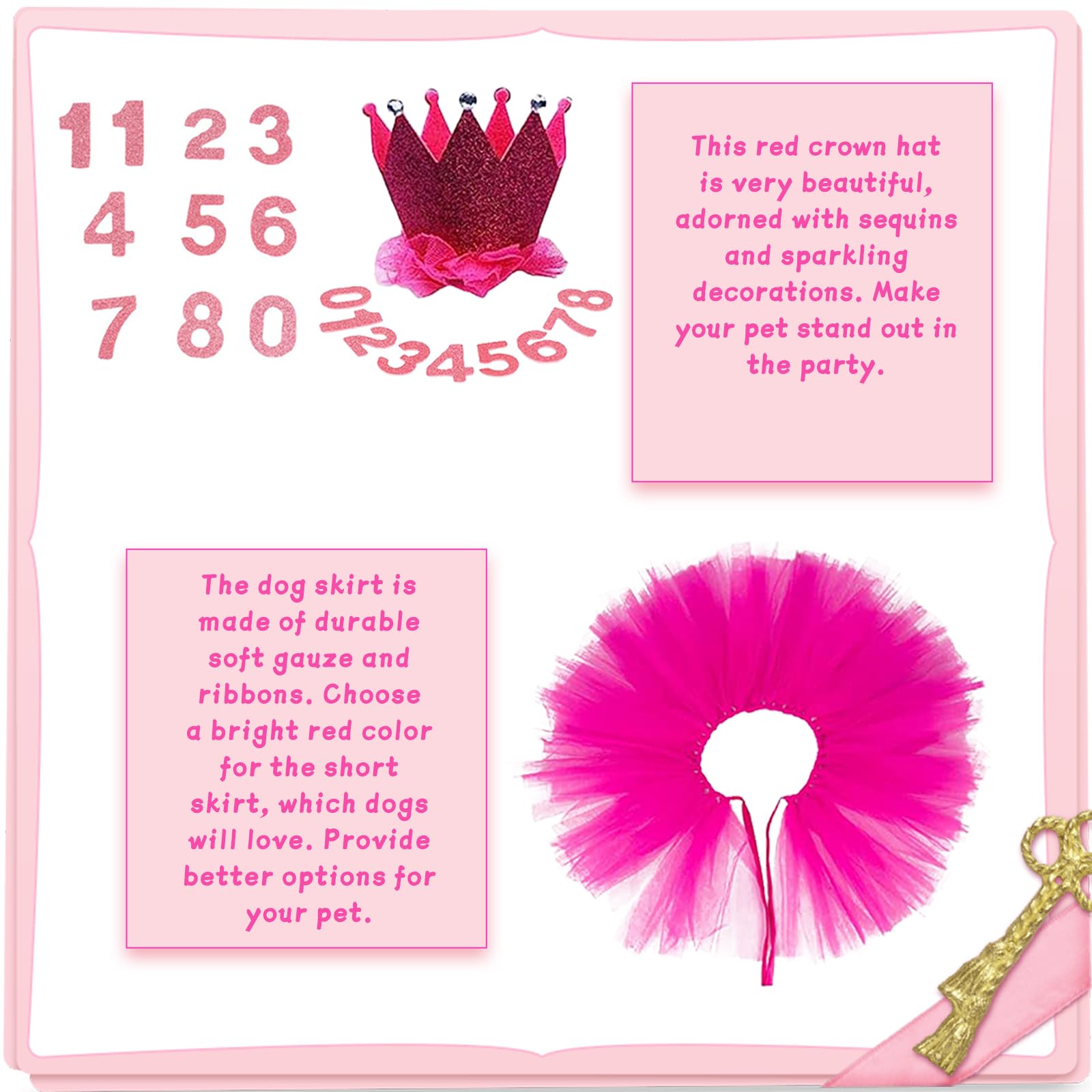 Dog Birthday Bandana Girl Dog Birthday Party Supplies with Red Dog Tutu Crown Scarf Numbers Red Bowtie Dog Tutu Skirt Paw Balloo