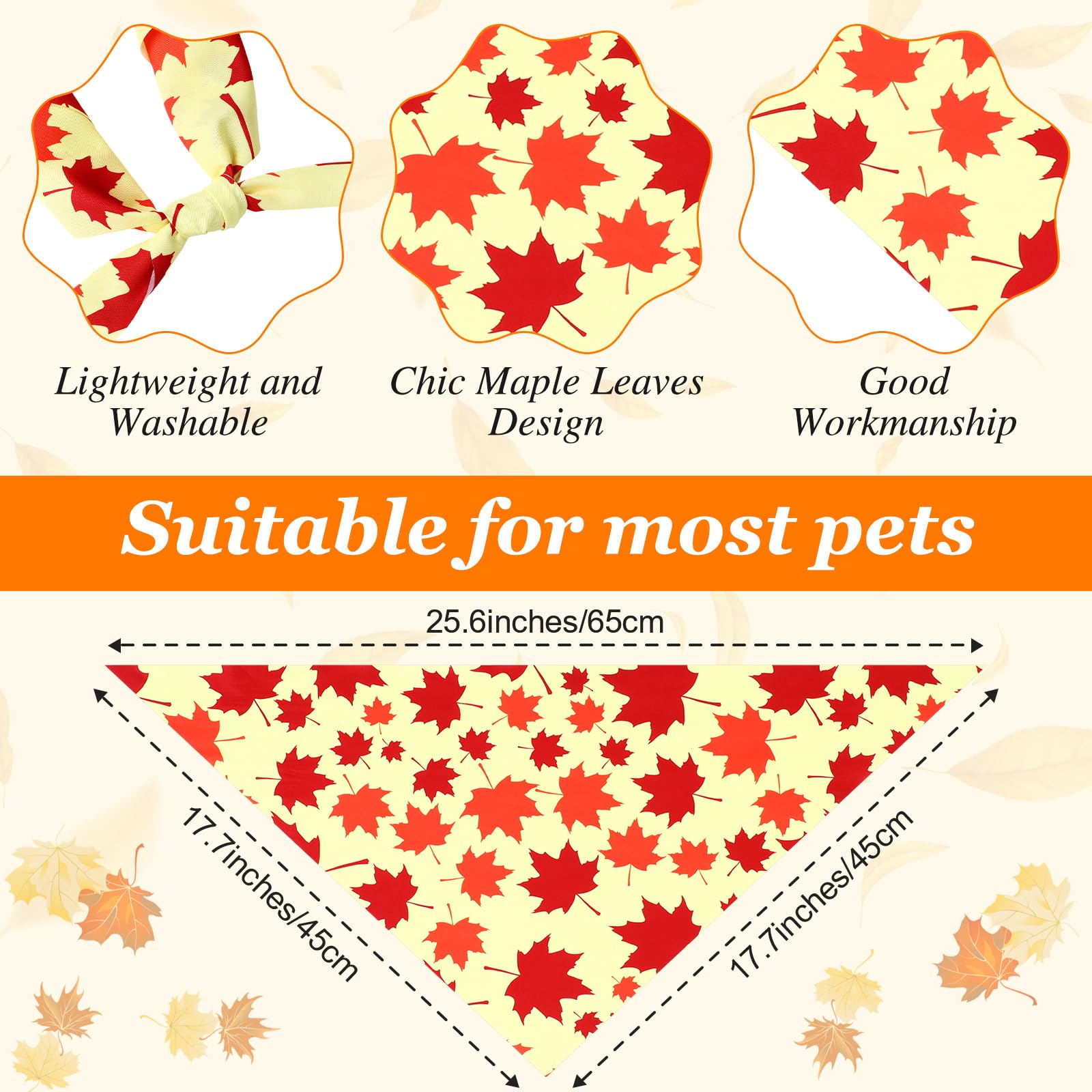 Abbylike 200 Pcs Fall Dog Bandanas Bulk Maple Leaves Bandanas for Dog Pet Triangle Kerchief Bibs Scarf for Fall Autumn Thanksgiv