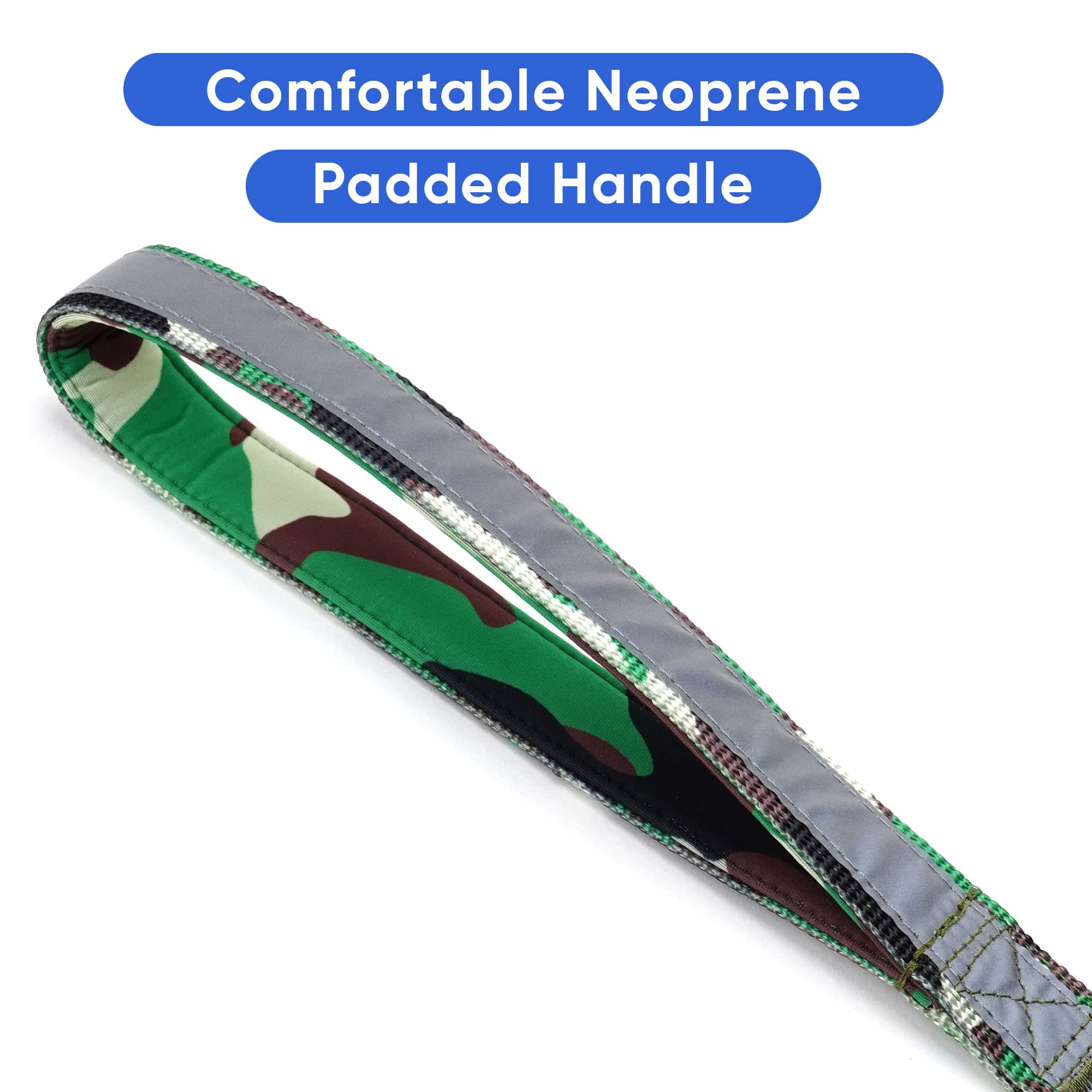 Pawtitas 6 FT Padded Dog Leash with Comfortable Neoprene Padding Handle - Camo Green Lead | Small Reflective Dog Leash with High