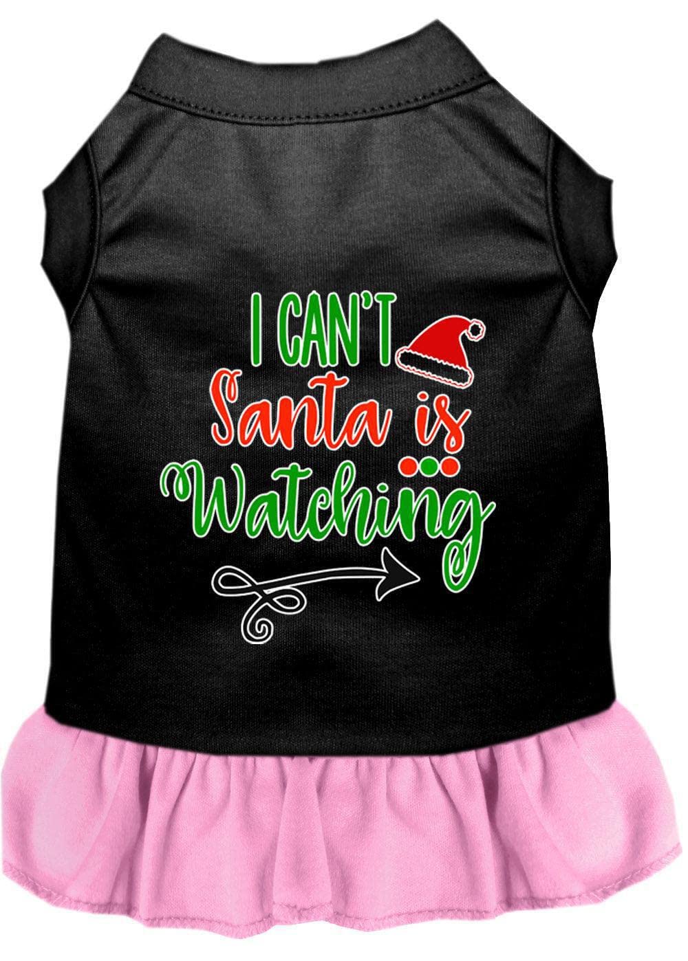 Christmas Pet Dog & Cat Dress Screen Printed, &quot;I Can't, Santa Is Watching&quot; Black W/Bright Pink LG (10-14 lbs.)