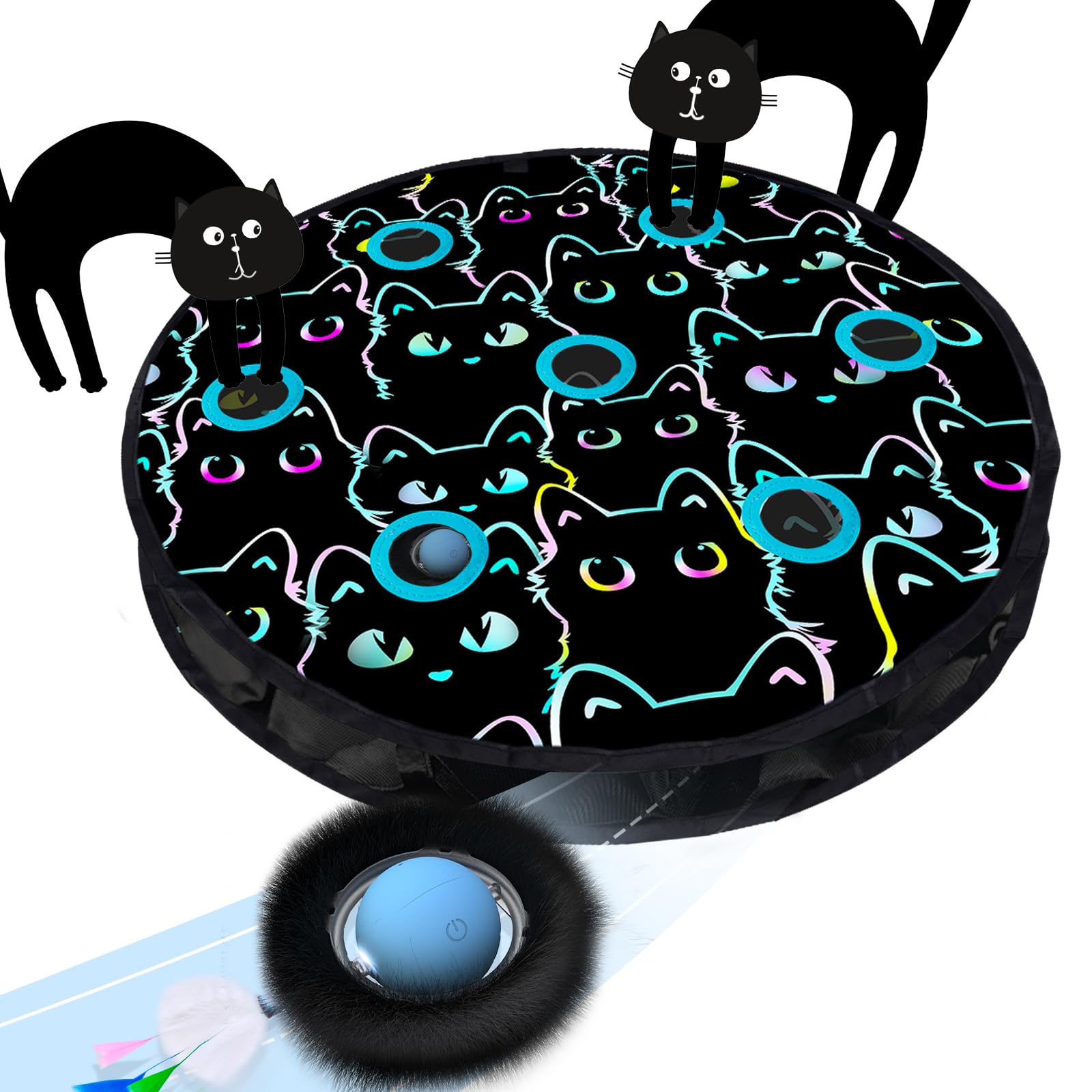 ORSDA Cat Toys, Interactive Fast Rolling Ball in Pouch, Hide and Seek for Indoor Cats, Motion Chirping Activated Moving Ball, 7 
