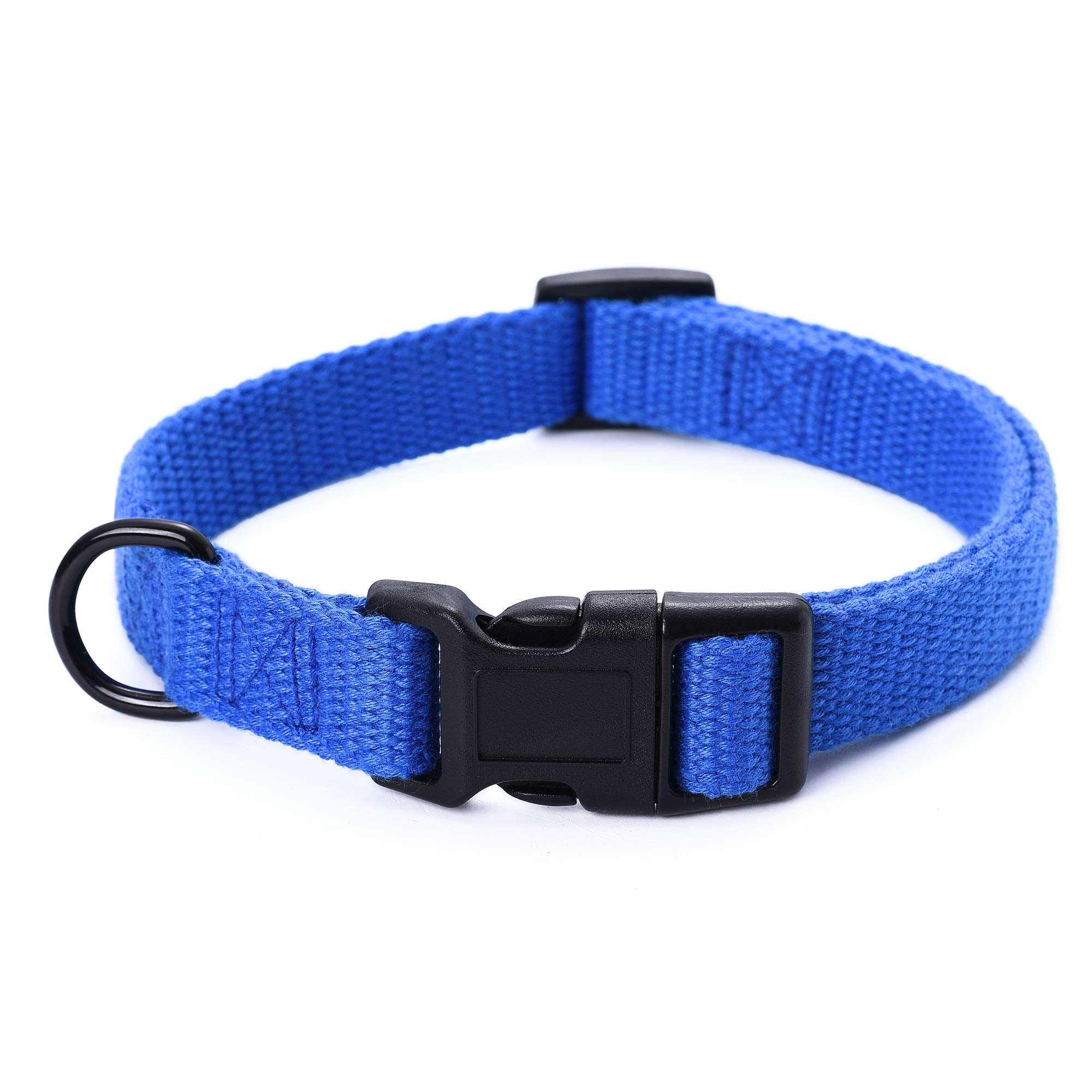 Mile High Life Soft & Strong Poly Cotton Adjustable Dog Collar With Quick Release Buckle For Small To Large Dogs(Blue, Small Nec