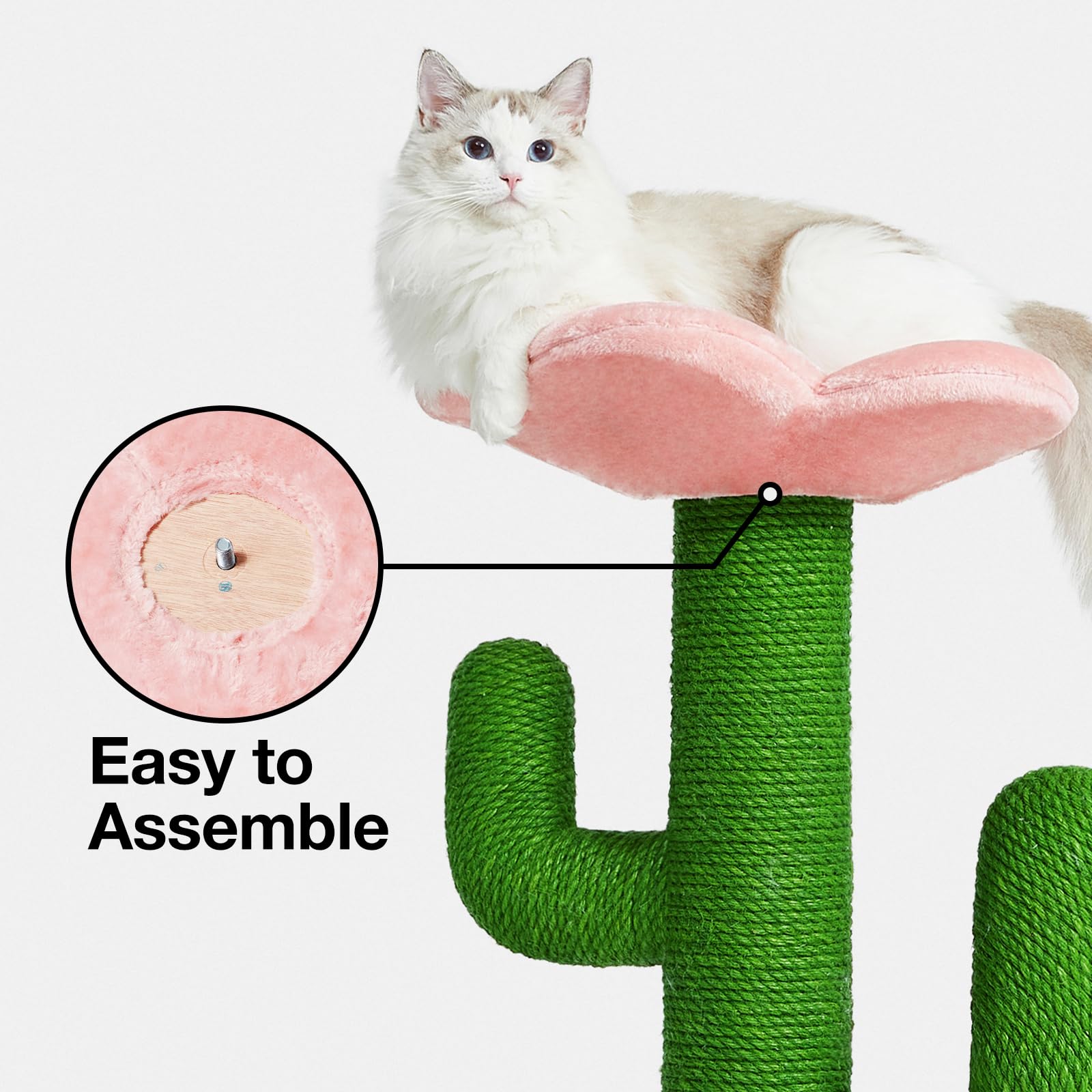 Vetreska Cat Scratching Post Cactus Cat Scratchers For Indoor Cats, 41.3' Tall Vertical Cat Tree With Hammock, Full Wrapped Sisal Rope Cat Scratch Post For Adult Cats And Kittens