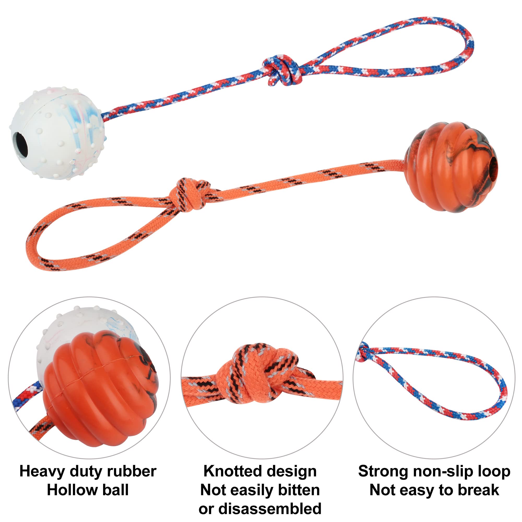 Primepets Dog Training Ball On Rope, 2 Pcs Solid Rubber Rope Ball, Tug Ball Toy For Medium And Small Dog, Tough Rope Toy, Non-Toxic And Durable Dog Toys