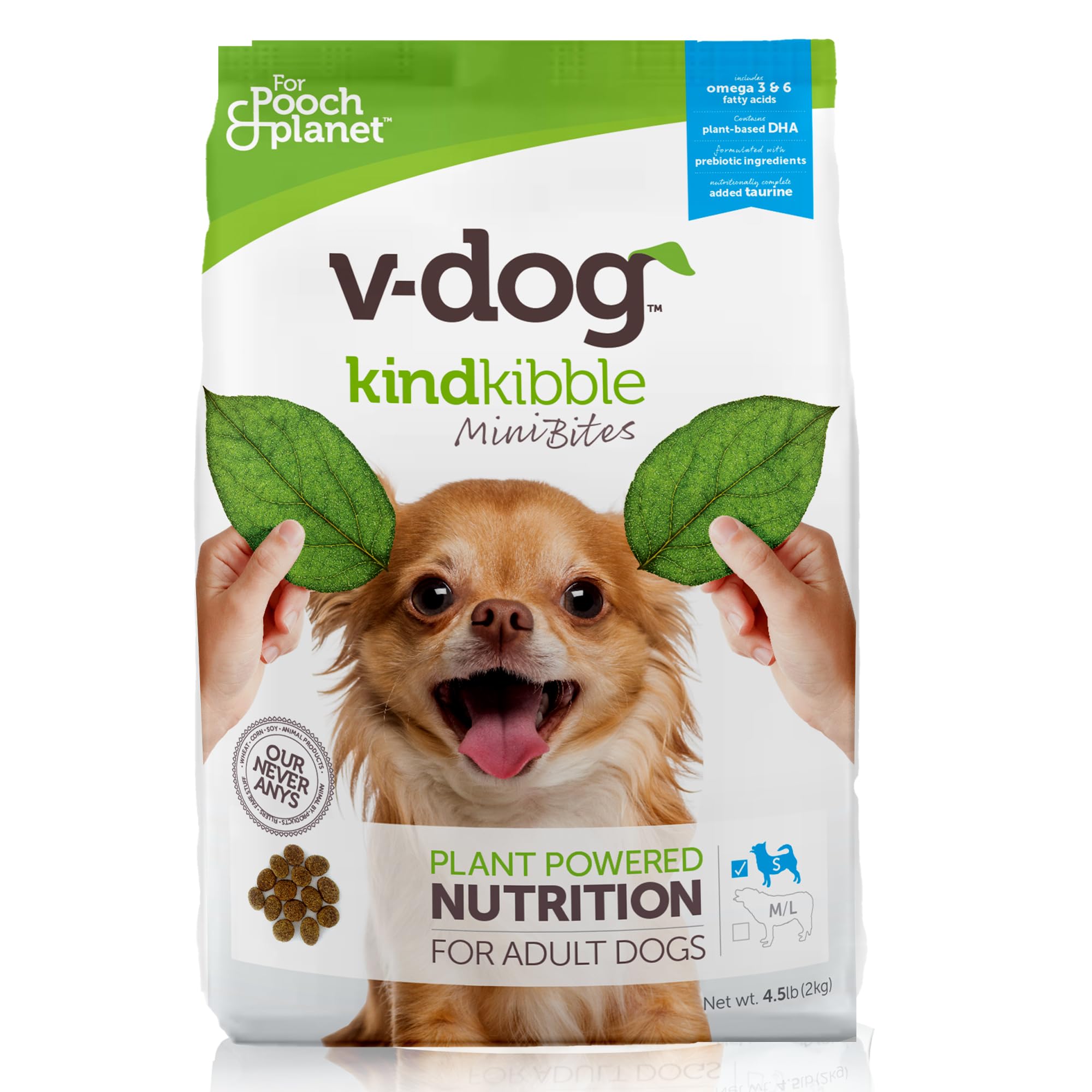 V-dog Vegan Mini Kibble Dry Dog Food (4.5 LB) Small Breed Dogs | Plant-Based Protein with Added Taurine for Sensitive Stomach an