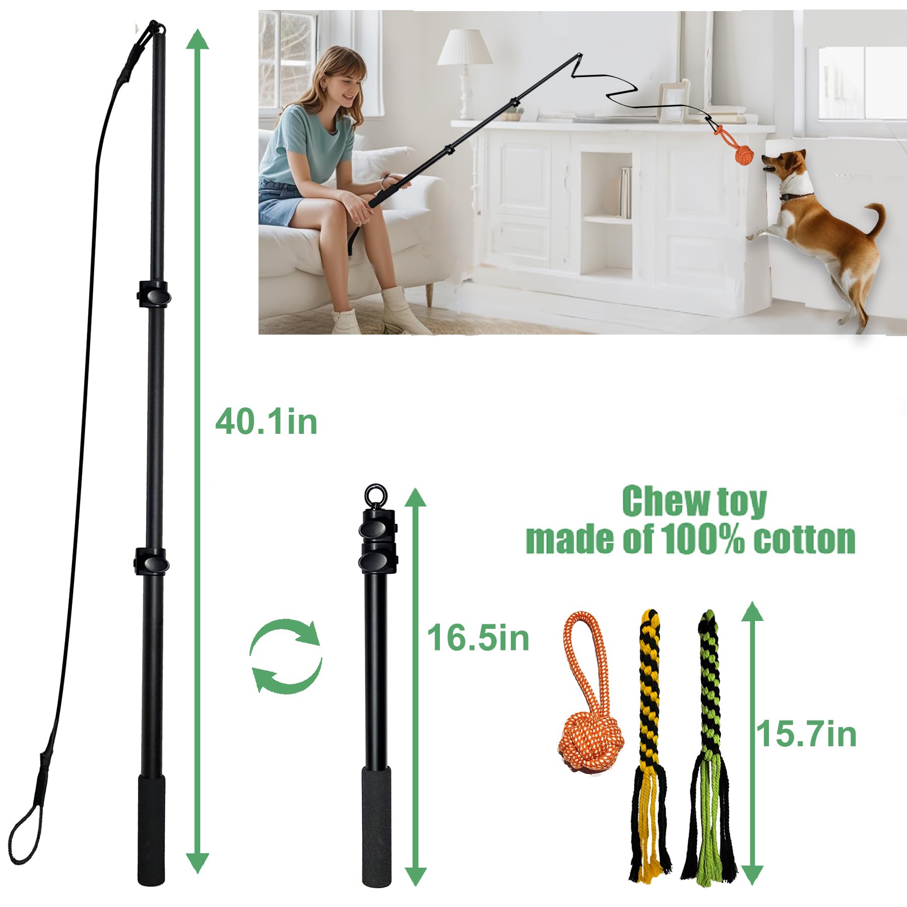 Sailstart Flirt Pole For Dogs Heavy Duty 40Inch Extendable Aluminum Alloy Dog Flirt Pole For Large/Medium/Small Gogs,Interactive