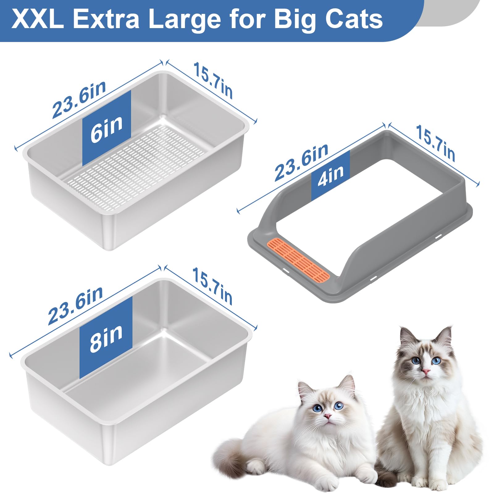 Yoochee Stainless Steel Sifting Litter Box With Lid, Xxl Sifting Cat Litter Box Extra Large For Pine Pellets & Big Cats, Metal S