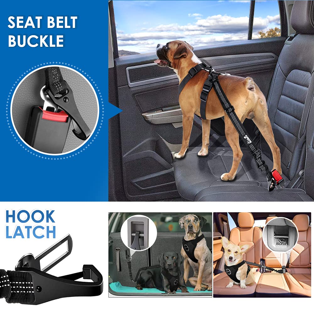 Lukovee Dog Seatbelt Leash For Cars, 2 Pack Pet Safety Car Seat Belt With Adjustable Buckle & Reflective Bungee, Connect Dog Har