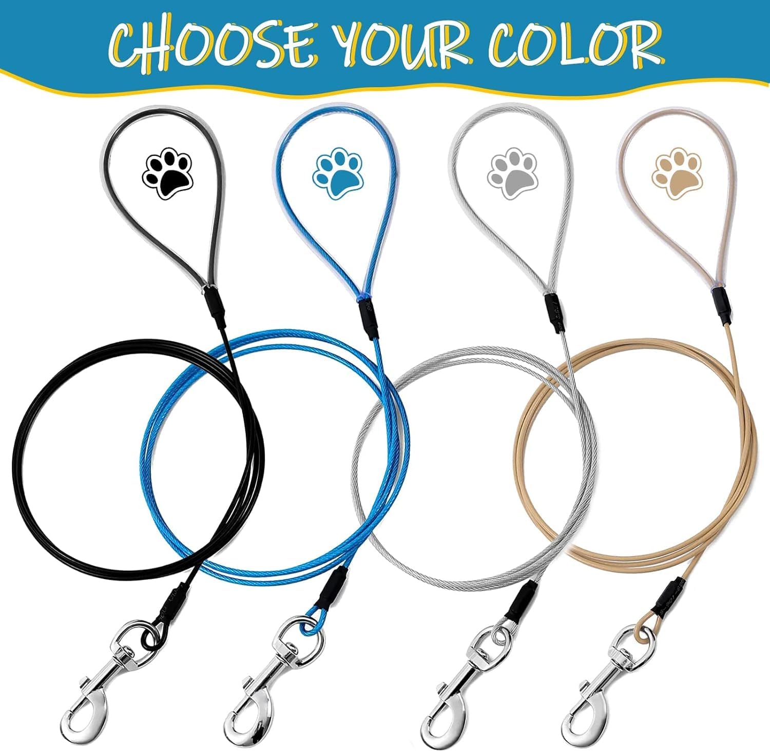 Mi Metty 2 Pack Dog Leash 6Ft Chew Proof Metal Leash For Medium Large Dogs-Anti Chew Dog Leashs For Teething Puppie (Blue, 6Ft)