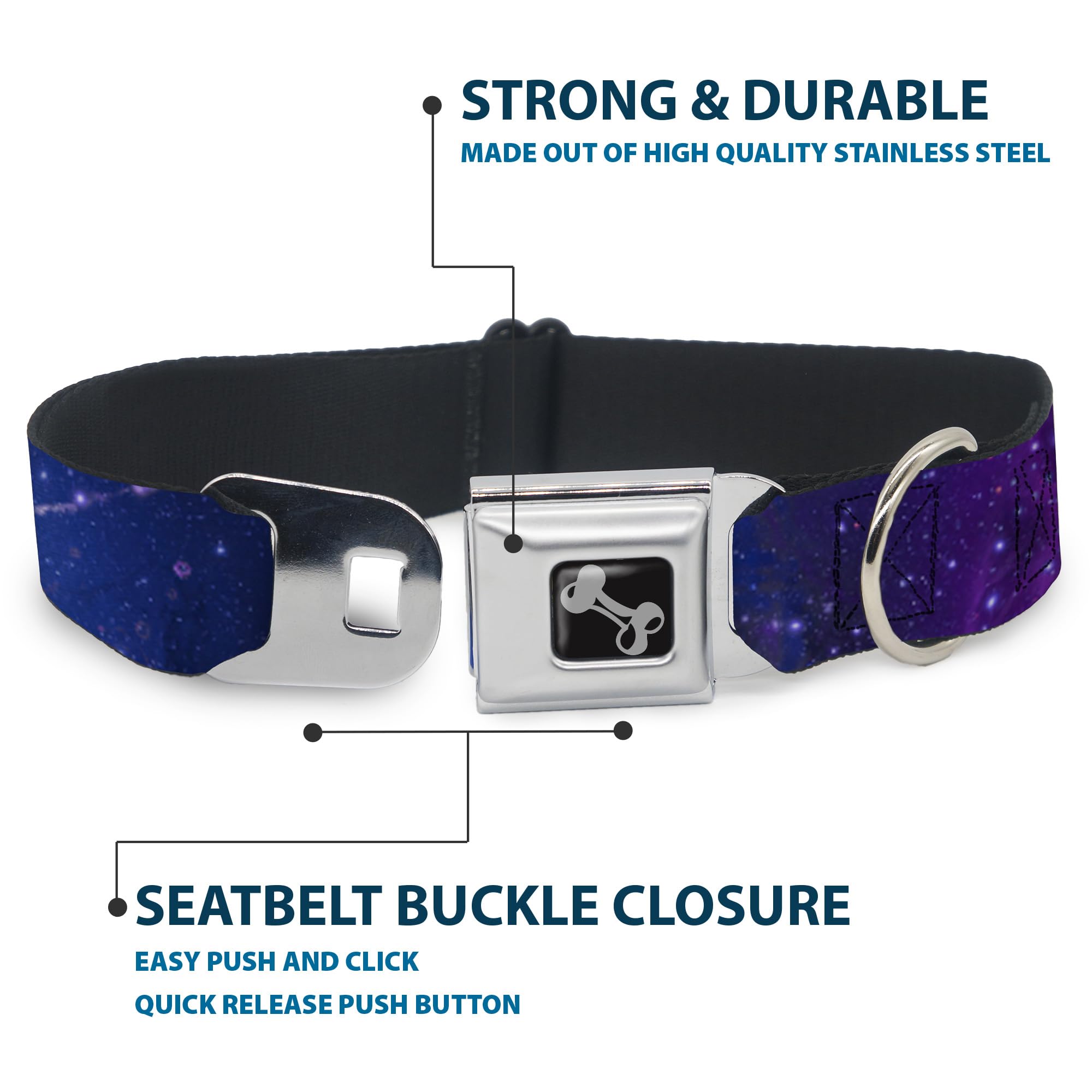 Buckle-Down Seatbelt Buckle Dog Collar - Galaxy Blues/Purples - 1.5' Wide - Fits 18-32' Neck - Large