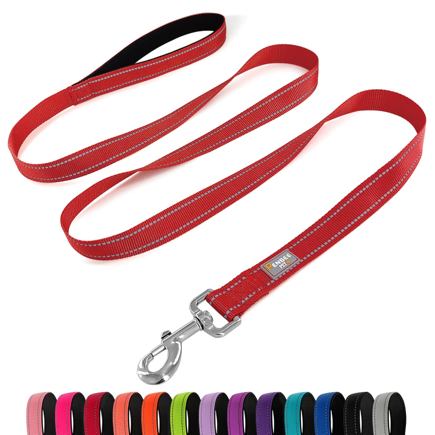 Penseepet Dog Leash 6 Ft Padded Handle Nylon Reflective Dogs Leashes For Small Dogs Red