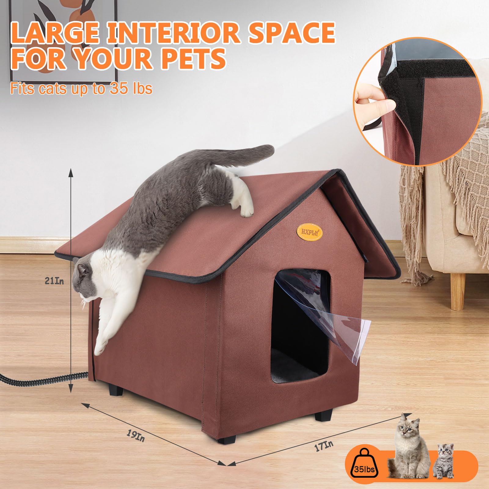 Heated Cat House Outside For Winter, Elevated Insulated Waterproof Outside Cat House Heated Feral Cat Shelter, Easy Assembly, Wa