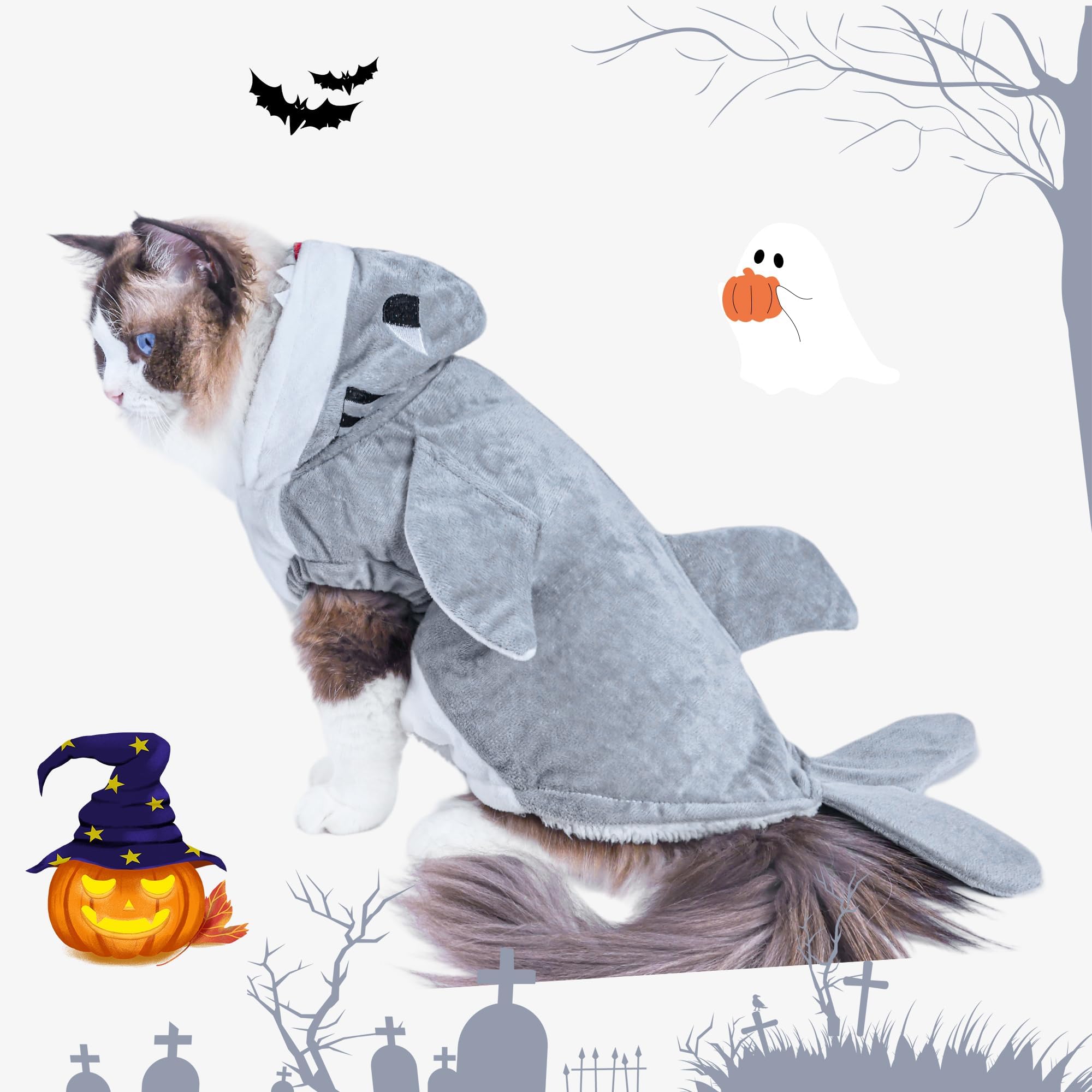 Nacoco Halloween Pet Shark Costume - Dog Cute Clothes Hoodie Cat Warm Outfit Coat Apparel For Small Medium Large Dogs And Cats (