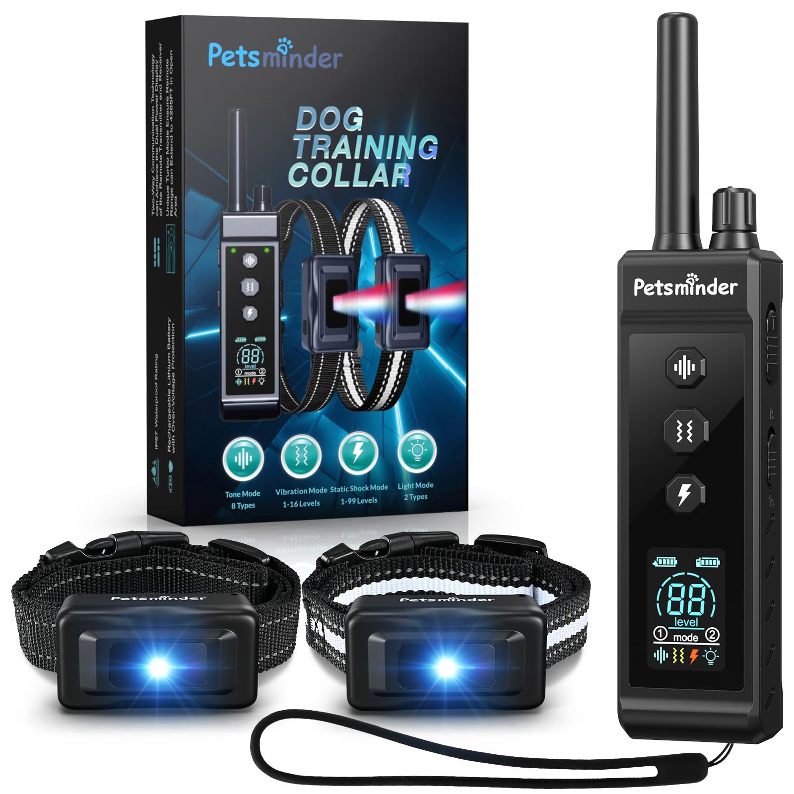 Petsminder Dog Shock Collar 2 Dogs - 4000Ft Rechargeable Dog Training Collar With Remote, Ip67 Waterproof With 5 Training Modes,