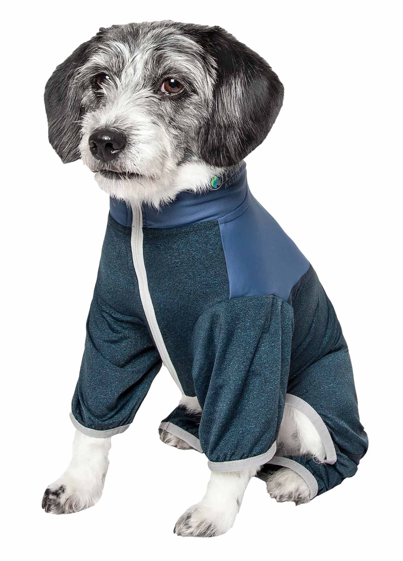Pet Life ® Active 'Embarker' Lightweight Performance Full Body Dog Tracksuit - Fitness and Yoga Dog Clothes Featuring 4-Way Stretch and Quick-Dry Technology with Added Reflection Along The Dog Collar