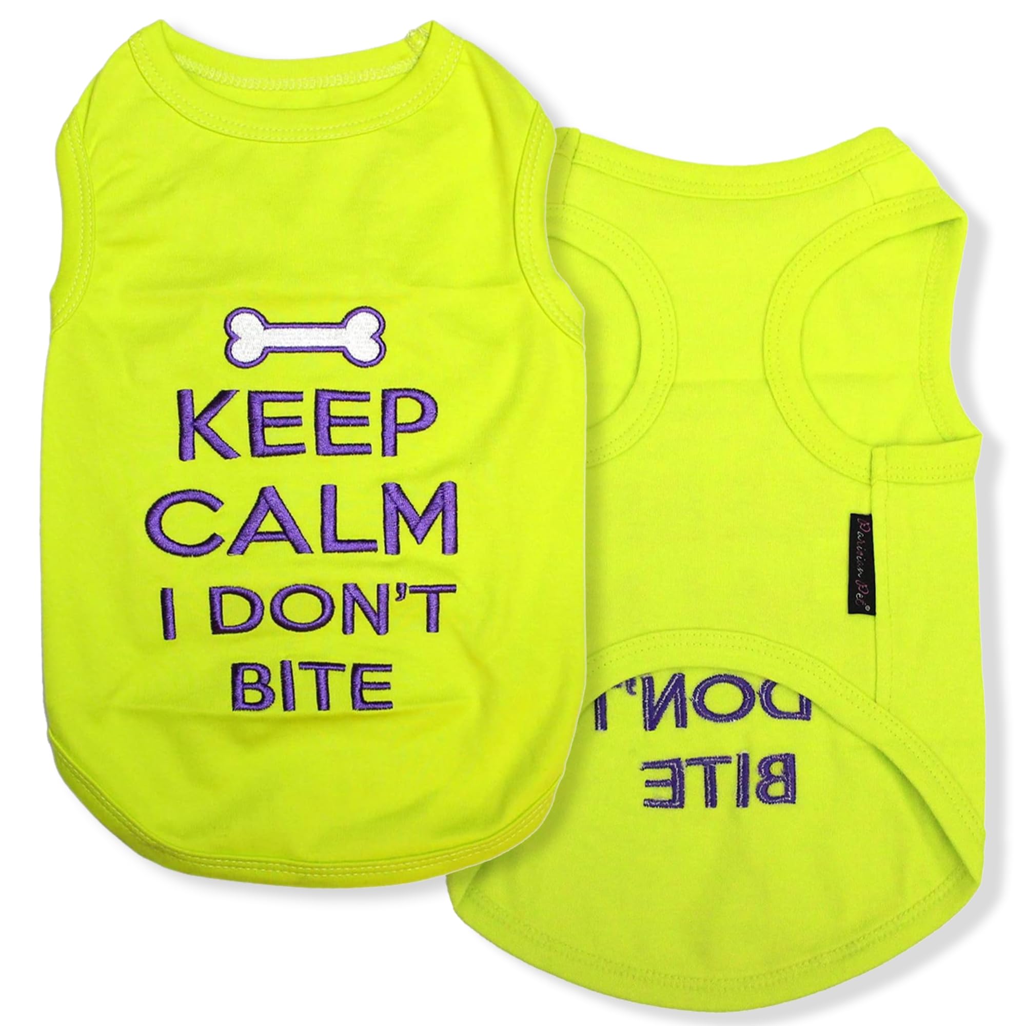 Parisian Pet Dog Tshirt - Embroidered Keep Calm I Dont Bite Dog Clothes - Breathable And Lightweight Pet Vest - Sleeveless Tee S