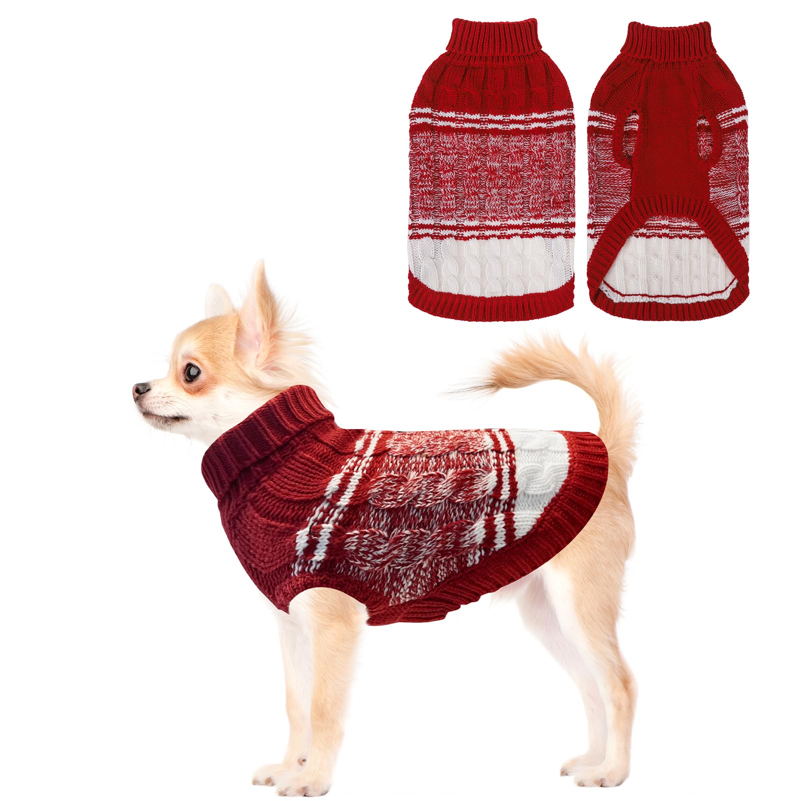 Mihachi Soft Warm Dog Sweater For Small Dogs & Cats - Turtleneck Knitted Pullover With Leash Hole, Red Xs