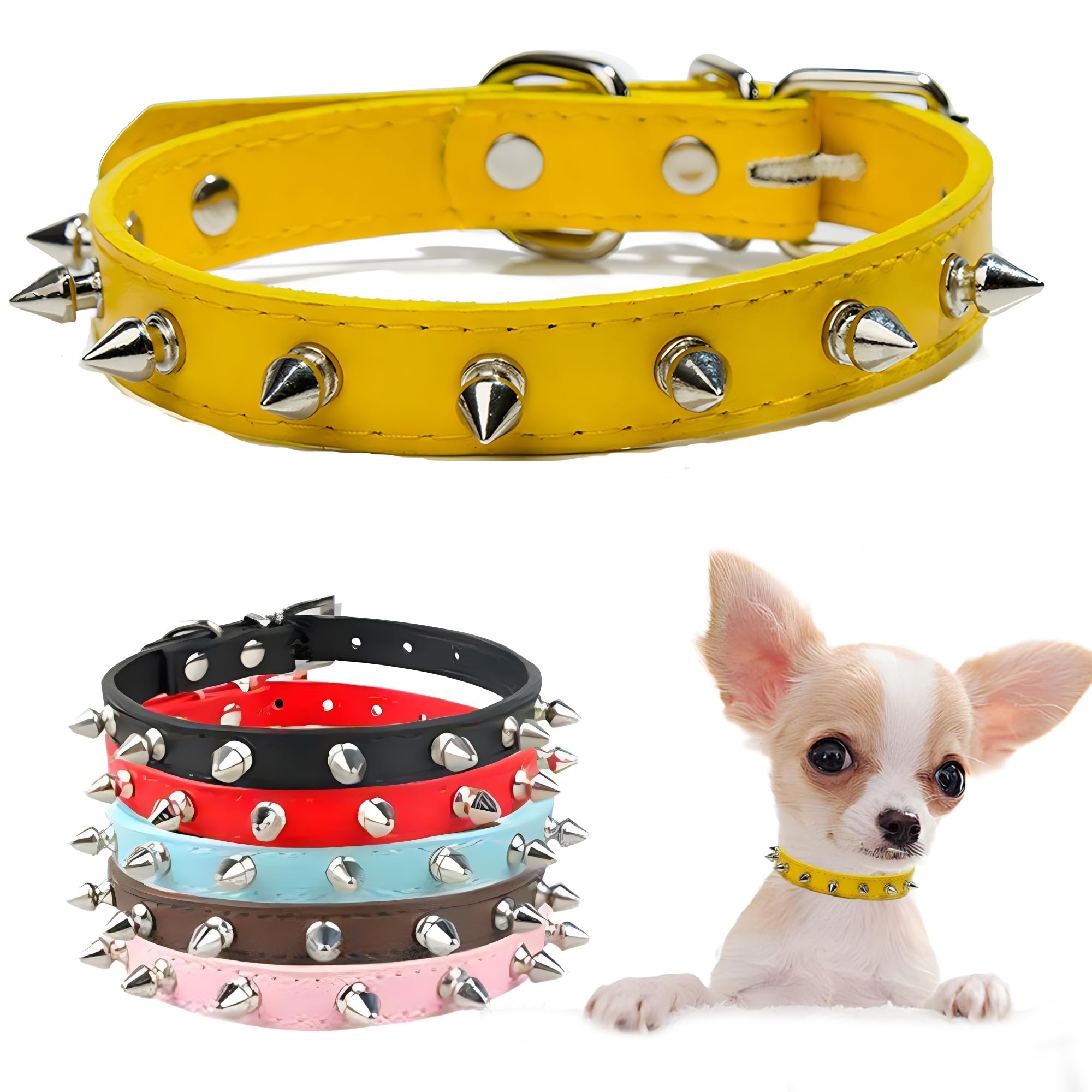 Spiked Dog Collar Soft Pu Leather Rivet Spike Stud Studded Cat Collars Adjustable For Girl Boy Small Breed Pet Teacup Mini Tiny 