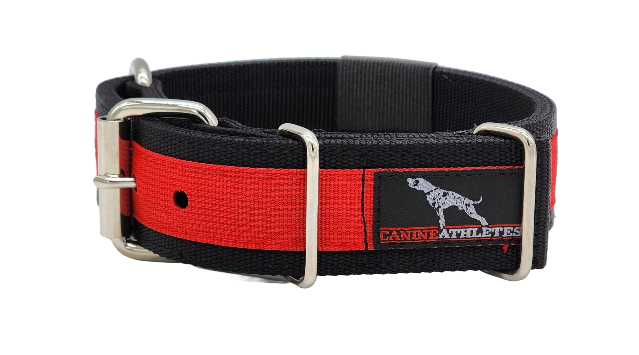 Canine Athletes 1.5'' Pro-Hd 5-Ply Heavy Duty Working Dog Collar Extra Strength Durable (Black/Red, Medium)