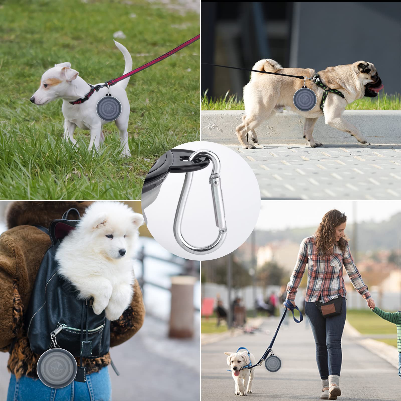 Slson Dog Bowls Pet Collapsible Bowl With Cover Lids,2 Pack Dog Travel Bowls Portable Foldable Cat Water Dish Bowl For Pets Walking Parking Camping (Taro Purple And Concrete Gray, Small)