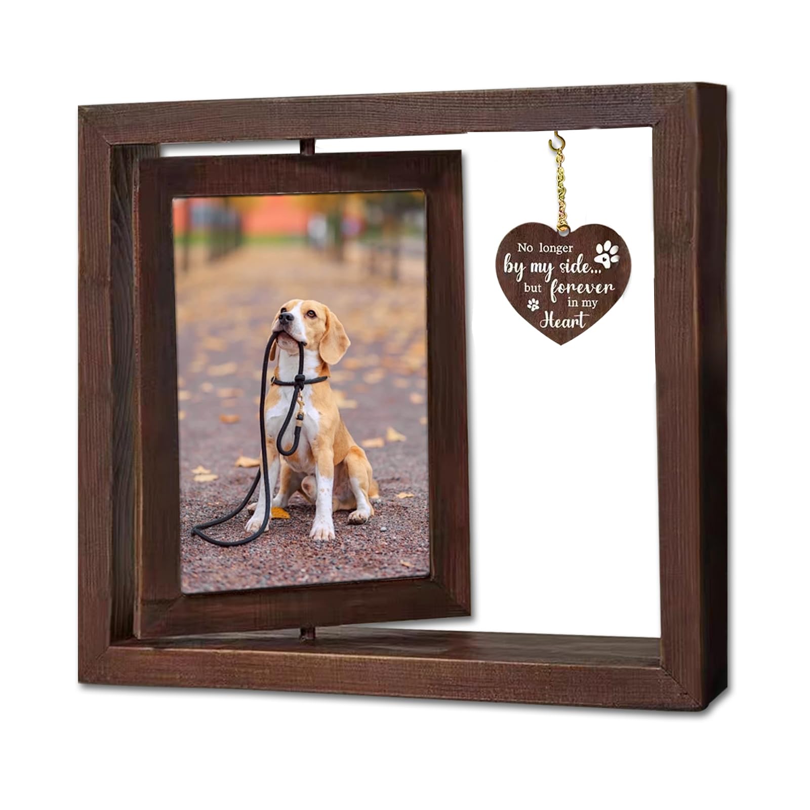 Bigladious Dog Memorial Gifts Picture Frame, Pet Memorial Gifts For Loss, Rotating Wooden Picture Frame For 4X6 Inches Photos, S